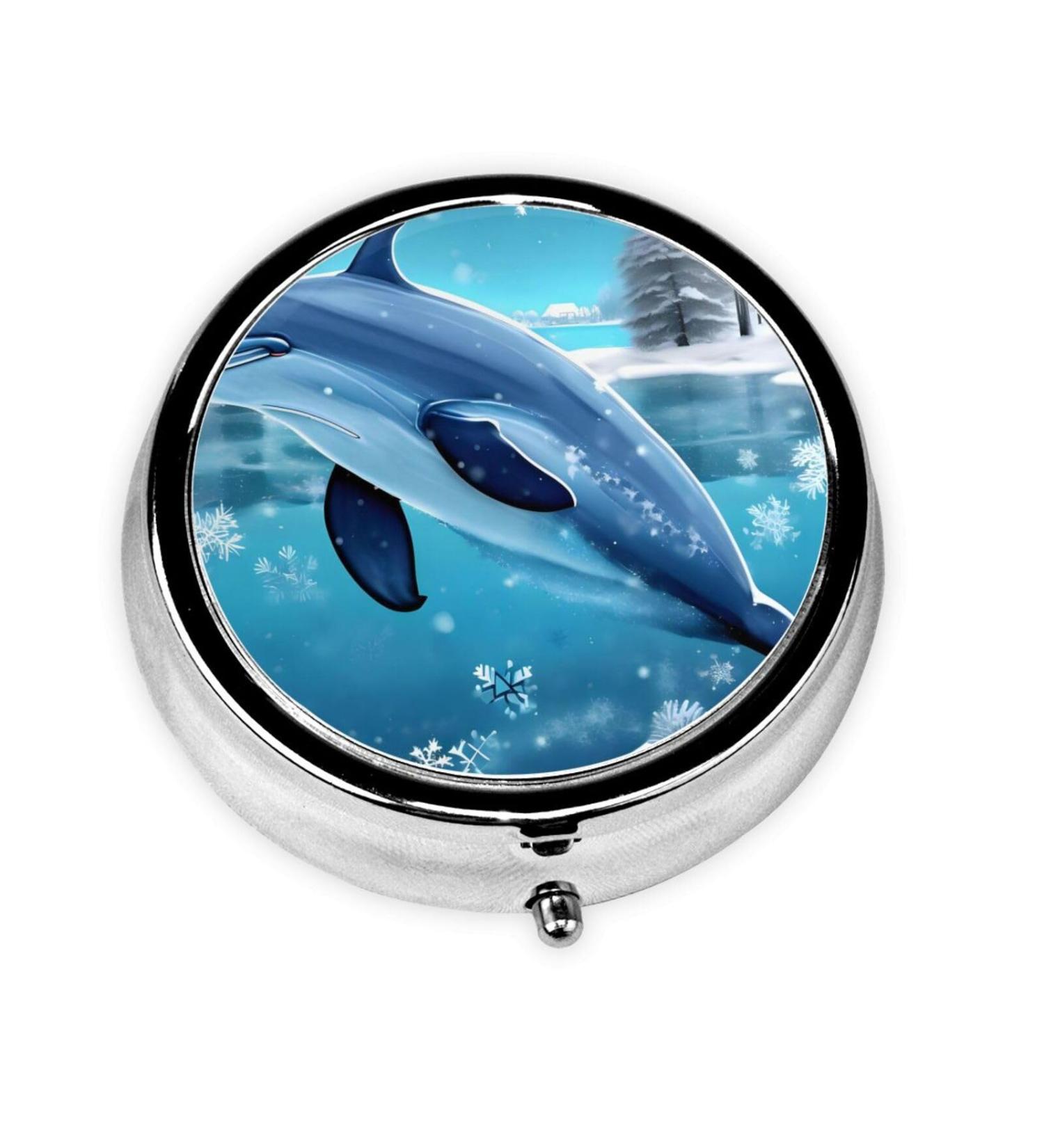 Winter The Dolphin Round Pill Box | 3 Compartment Travel Organizer | Portable Pill Box for International Shipping - Buy Online on GoSupps.com