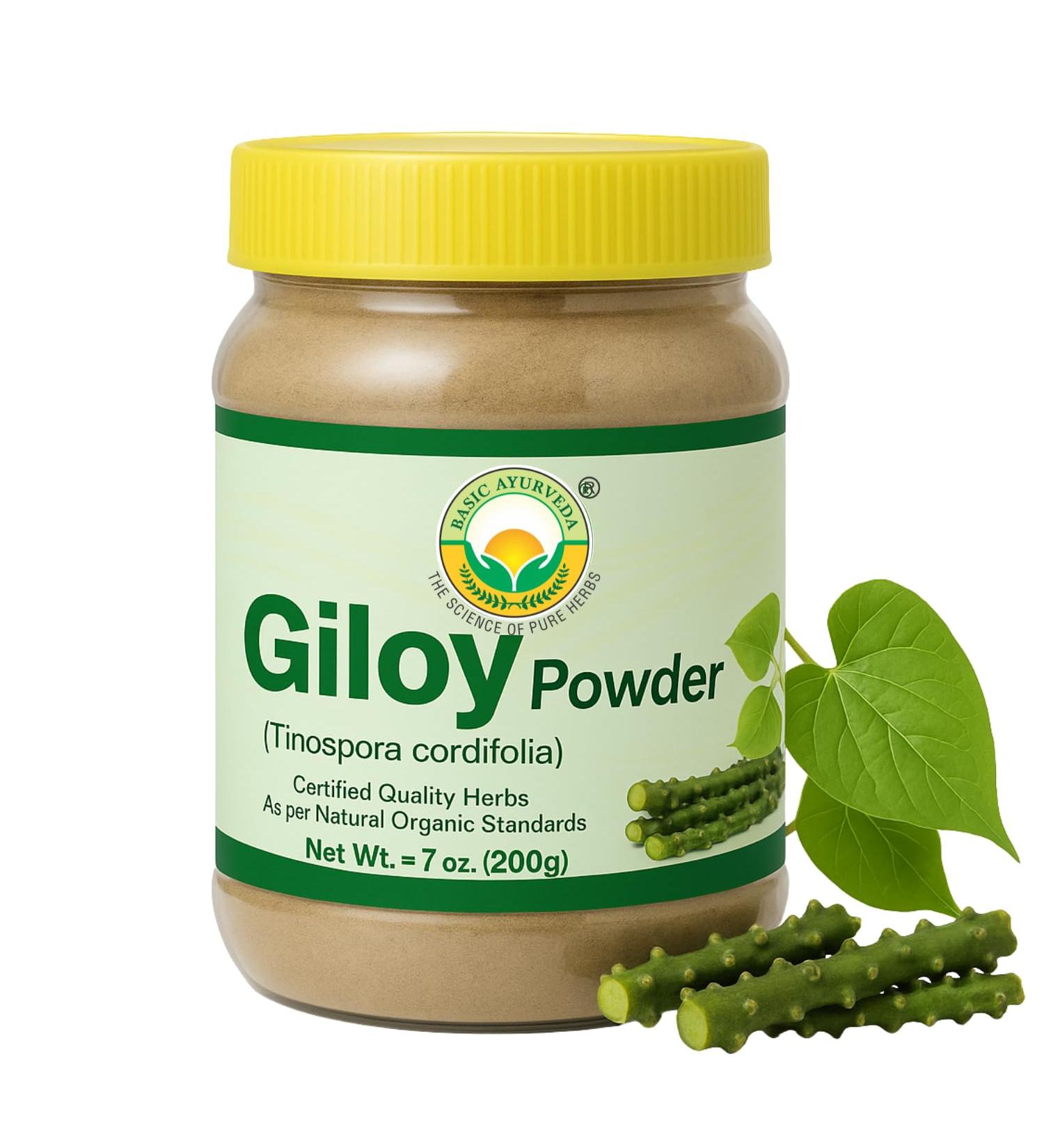 BASIC AYURVEDA Giloy (Guduchi) Powder | 7.05 Oz (200g) | Pure Tinospora Cordifolia Powder for Herbal Tea | Supports Immunity & Energy | No Added Colors & Flavors | Non-GMO Gluten-Free & Vegan - Buy Online on GoSupps.com