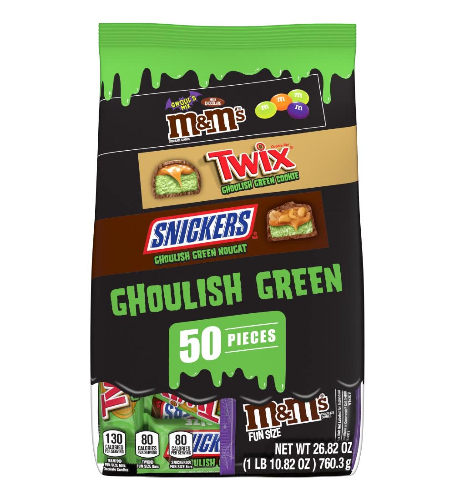 MARS Chocolate Halloween Variety Pack - M&M'S, SNICKERS, & TWIX Ghoulish Green Candy - 26.82 oz, 50 Pieces - Buy Online on GoSupps.com