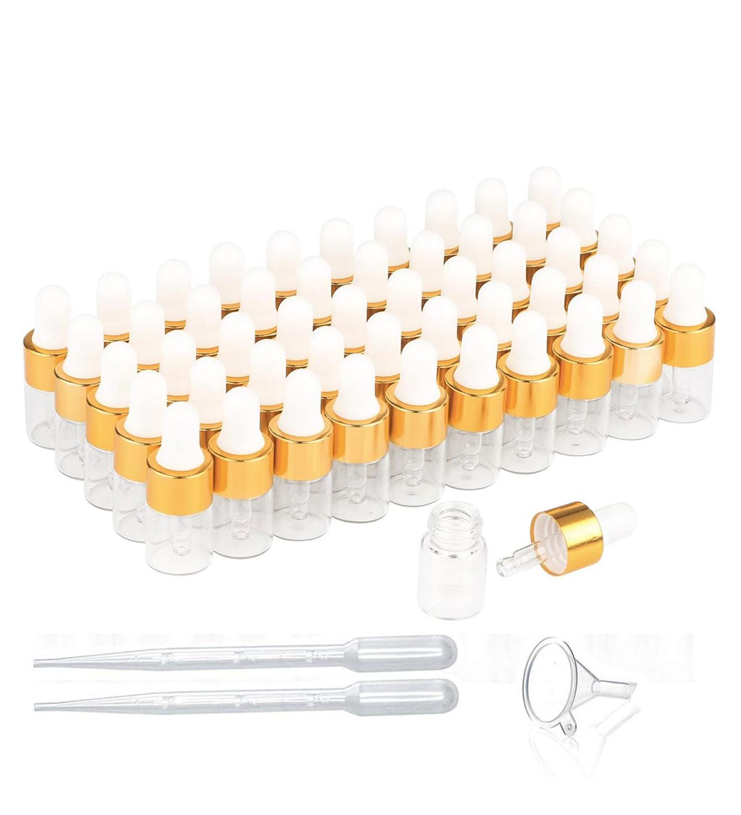 50 Pcs Mini Dropper Bottles Empty Glass Tincture Bottles with Golden Caps Perfume Sample Vials for Essential Oils&Body Oil&Liquids Traveling DIY Containers Included Pipette&Funnel (2ml) - Buy Online on GoSupps.com