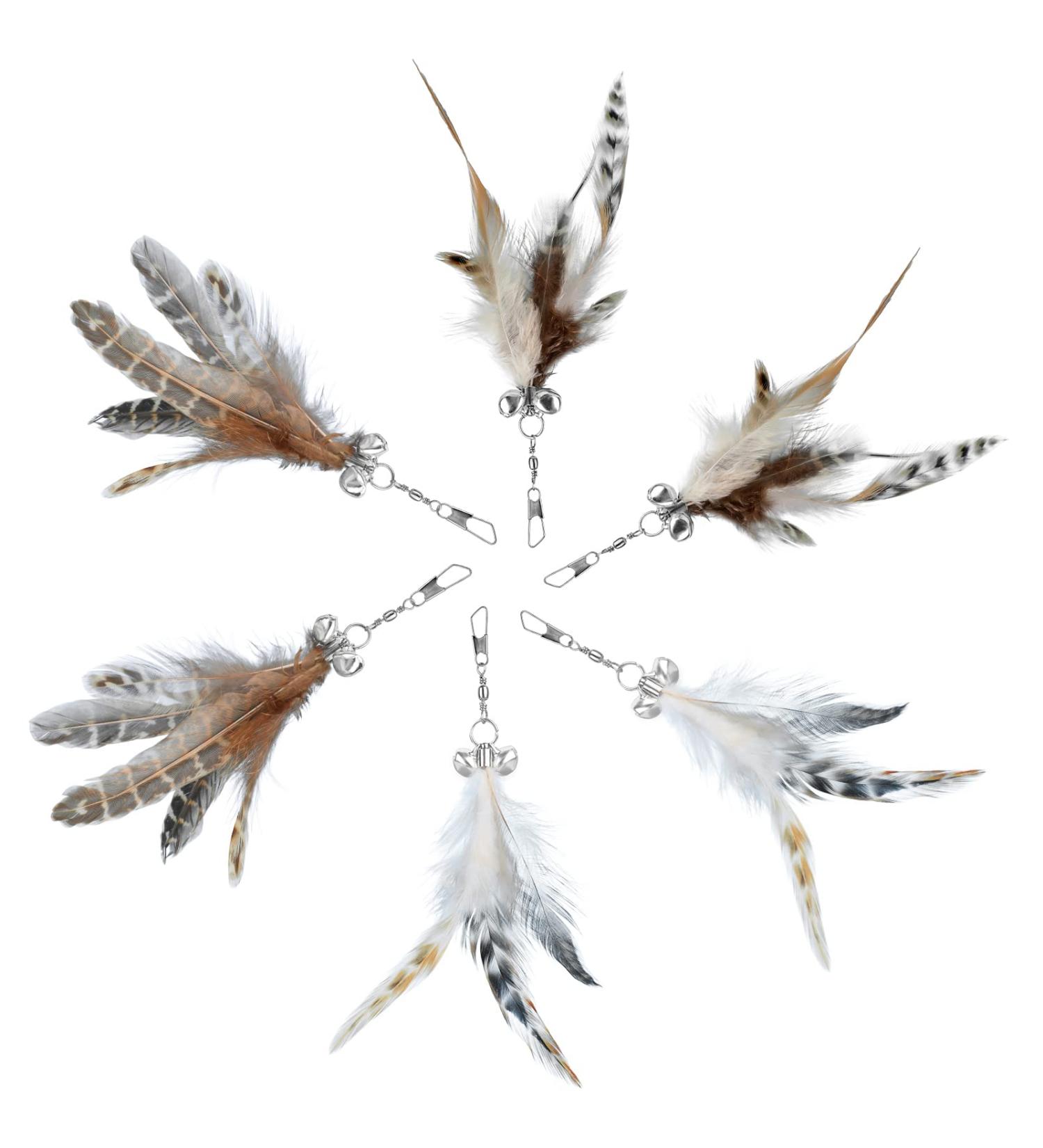 MWOOT 6pcs Cat Feather Toys with Bells Feather Toys Spinning Attachment for Indoor Cats and Kitten Catcher Replacement Feather Refills with Bells Feather Cat Toys for Playing Catcher and Exercising - Buy Online on GoSupps.com