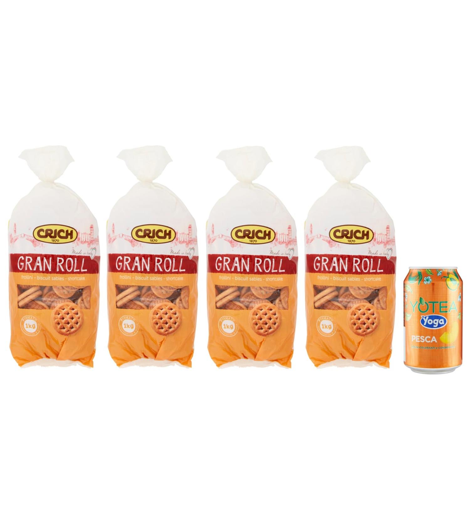 Pack of 4 Crich Gran Roll Shortbread Biscuits Cookies 1kg Bag + 1 Can of Yoga Peach Iced Tea 330ml - Buy Online on GoSupps.com