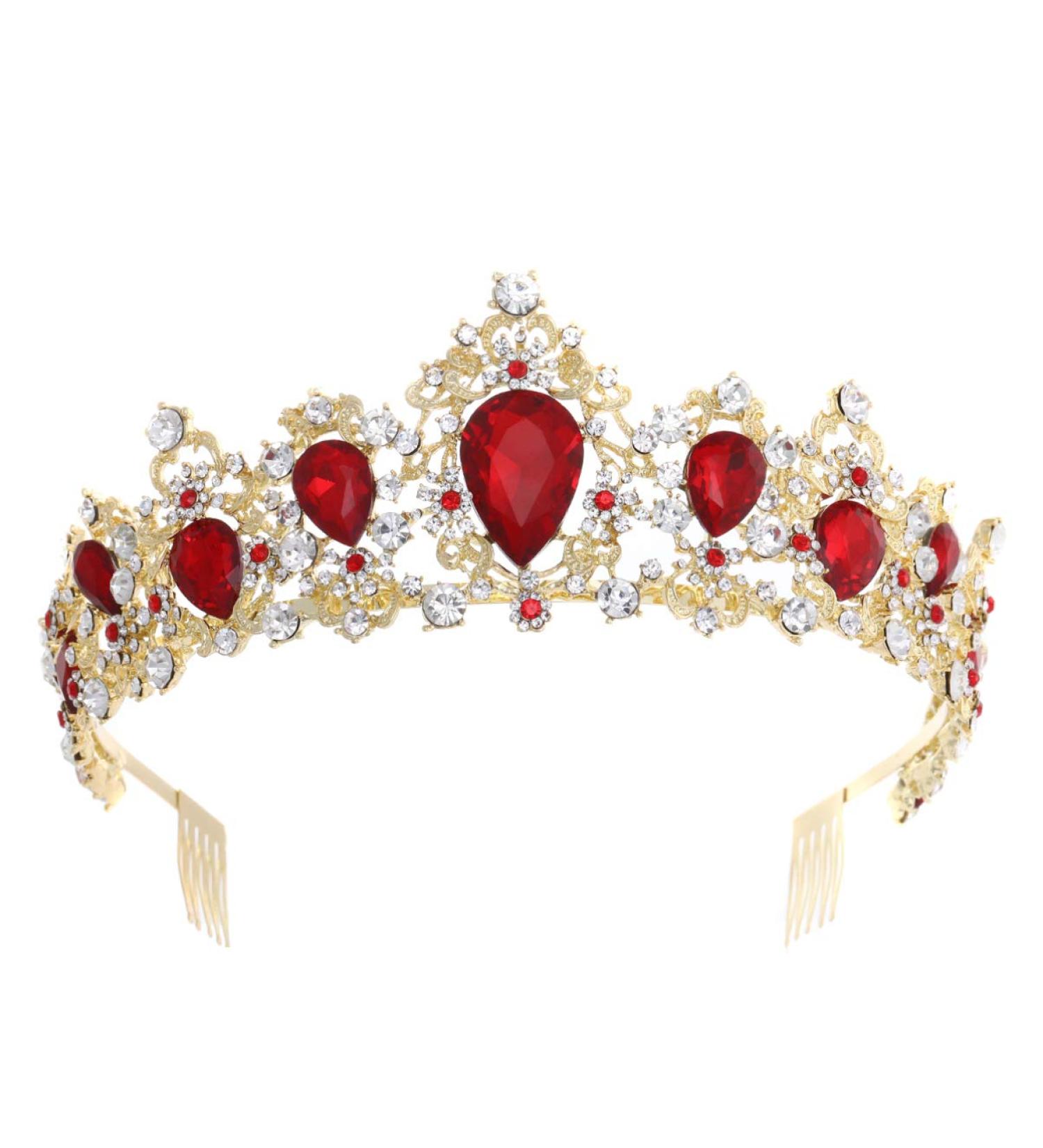 Lurrose Red Crystal Rhinestone Wedding Crown | Pageant Princess Tiaras & Hair Accessories - Buy Online on GoSupps.com