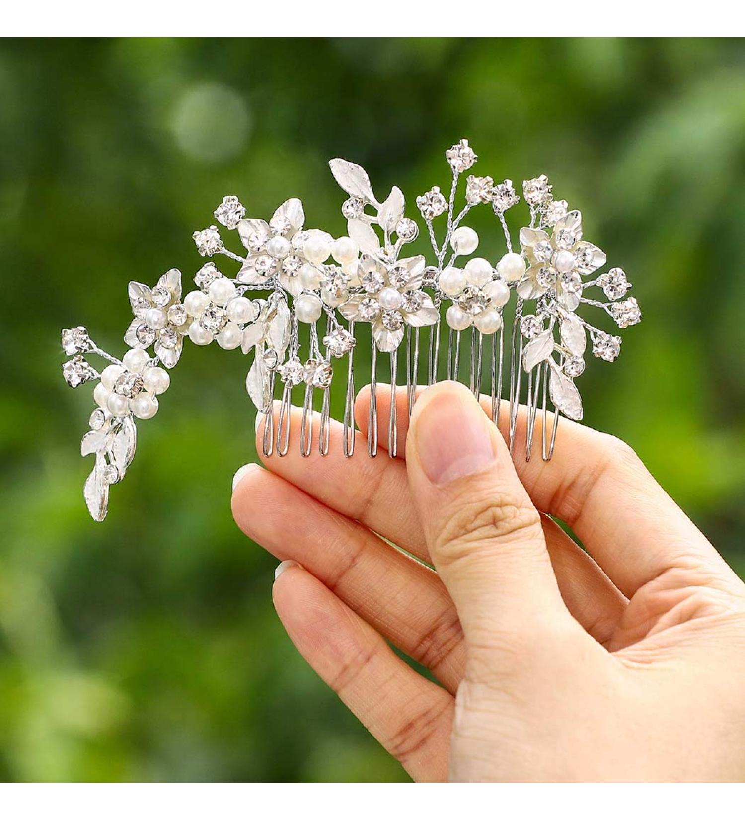 IYOU Bridal Wedding Hair Comb Silver Flower Crystal Hair Pieces Rhinestone Bridal Headpieces Pearl Bride Hair Accessories for Women and Girls - Buy Online on GoSupps.com