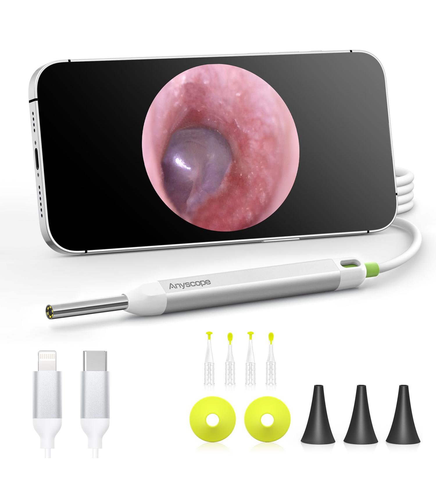 AnyScope HD Digital Otoscope Video Ear Scope Otoscope with Light Ultra Clear View Ear Camera with Ear Wax Removal Tools Compatible with iPhone and Android Devices (Silver)  - Buy Online on GoSupps.com