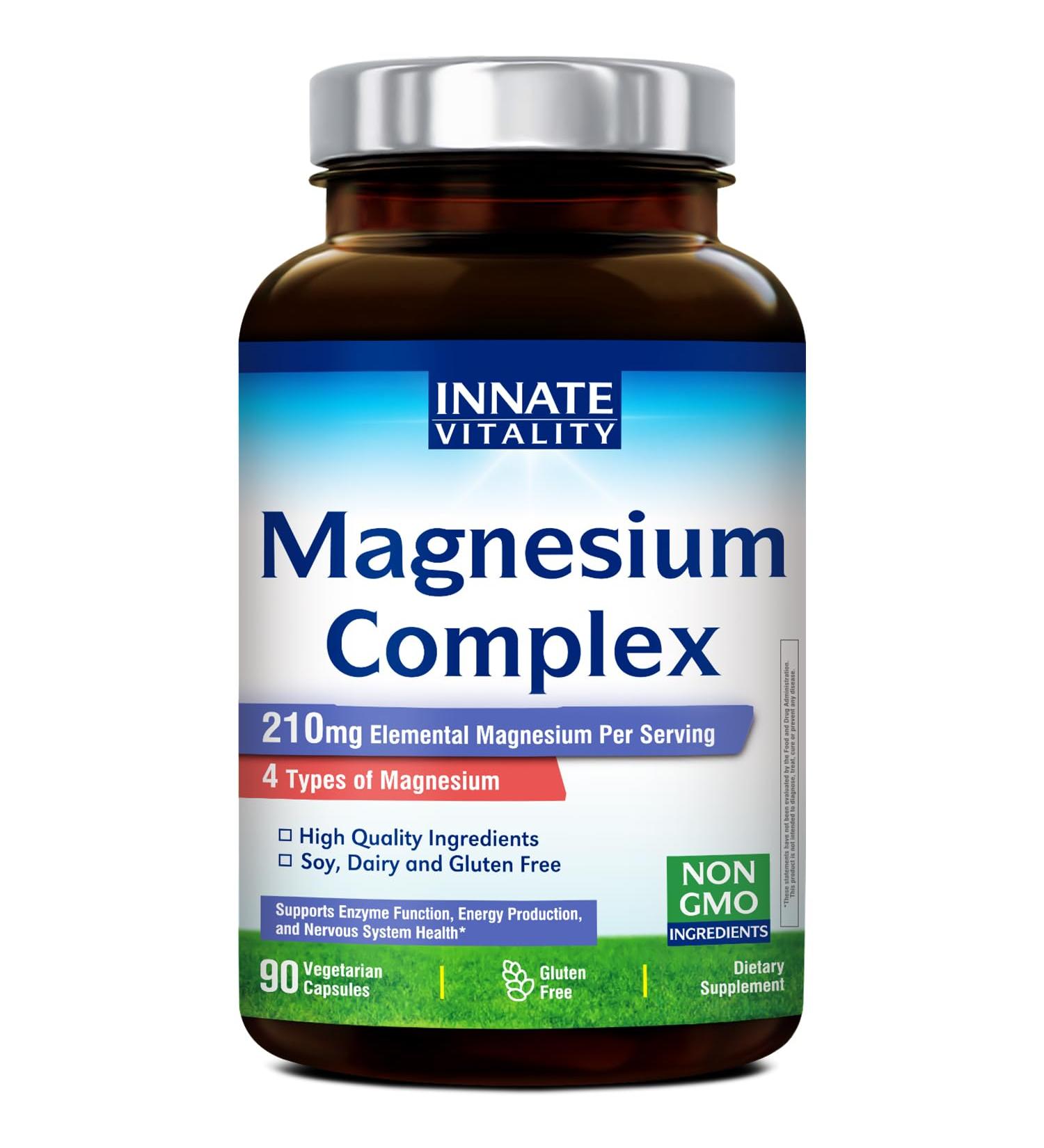 Innate Vitality Magnesium Complex - Magnesium Glycinate Malate Citrate Oxide 4-in-1 Formula for Energy Bones & Nerves Vegan & No Gluten 90 Capsules 90 Count (Pack of 1) - Buy Online on GoSupps.com