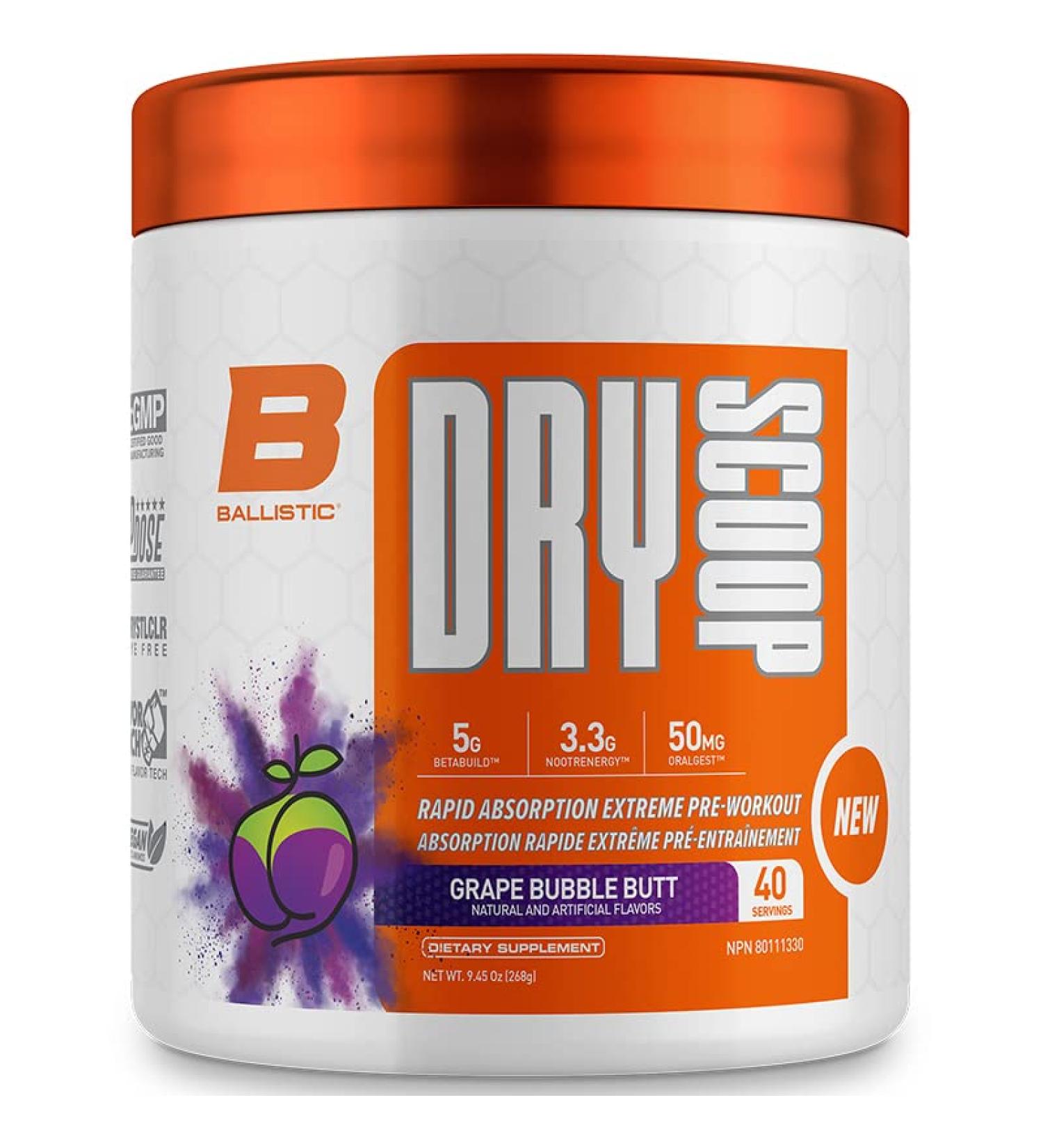 Dry Scoop Ballistic Supps Extreme Pre-Workout for Men and Women Fast Acting Increased Focus Strength & Energy (Grape Bubble Butt) - Buy Online on GoSupps.com