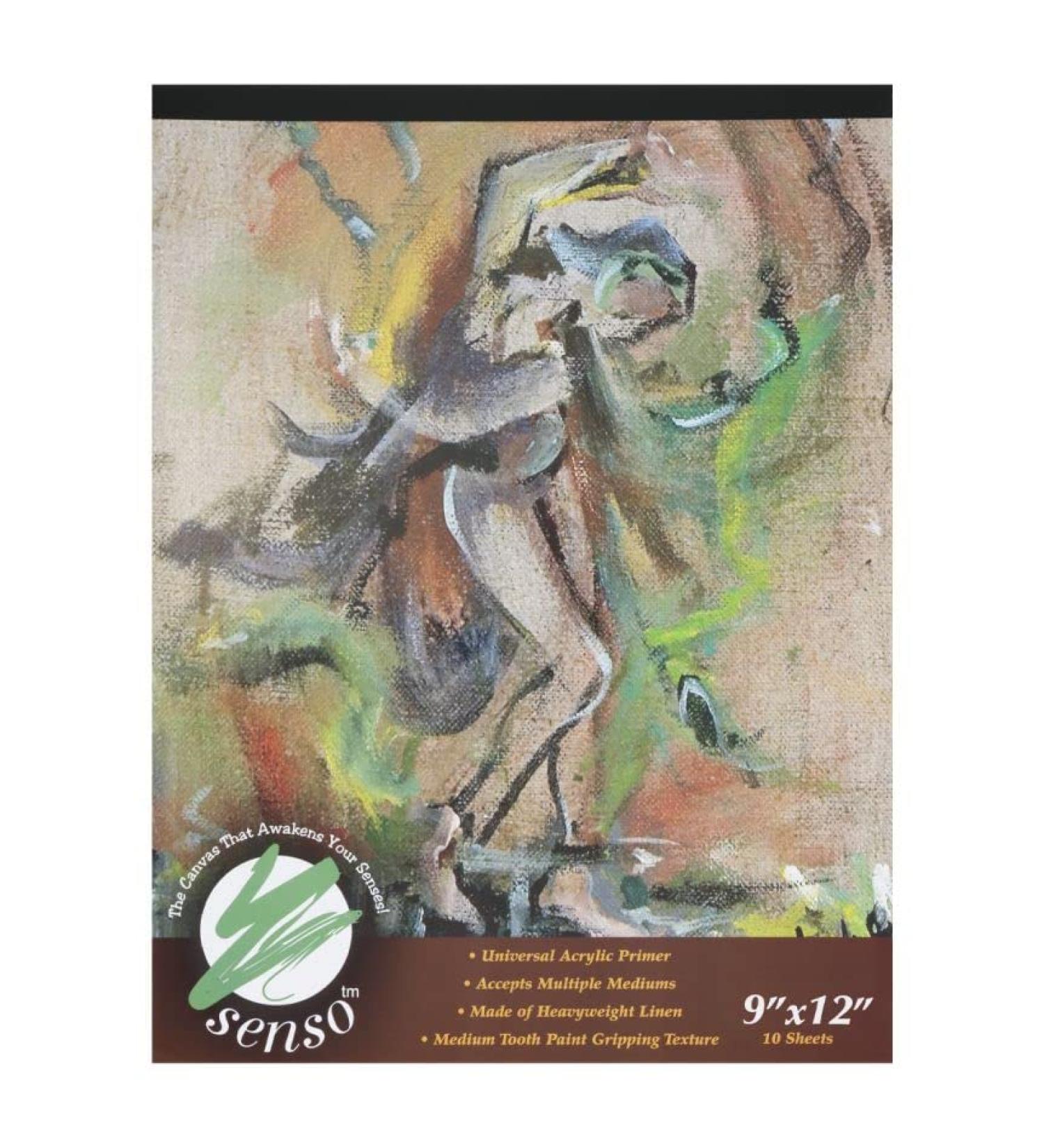 Senso Clear Primed Linen Canvas Pads - Heavyweight Acrylic Primed Canvas Pads for Painting  Coloring  Pastels  & More! - 9x12