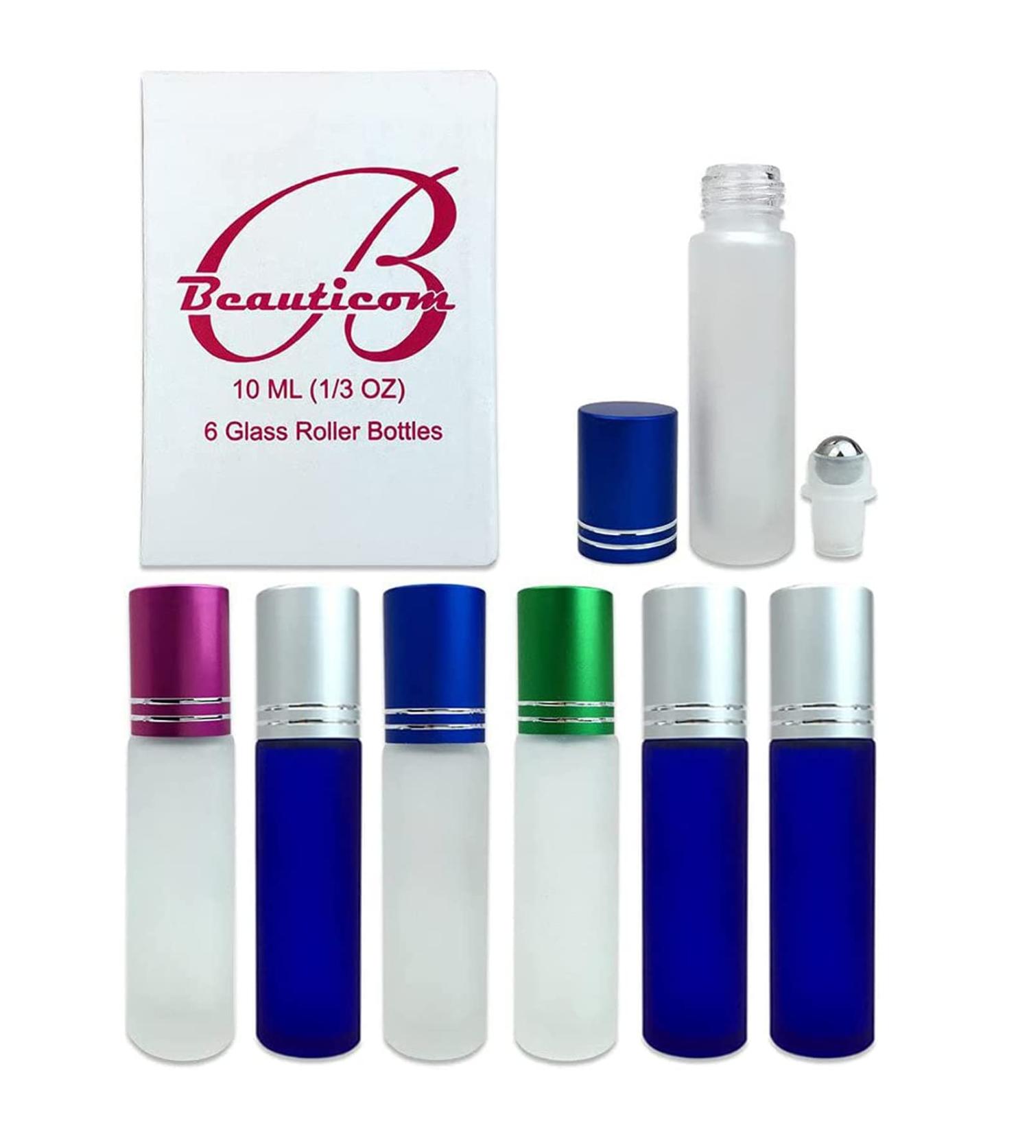 Beauticom Glass Roll on Bottle 10ml with Metal Cap - 6 Pack Mix Color Set for Essential Oil, Aromatherapy, Perfume - Stainless Steel Roll Balls for Lip Gloss, Lip Balm - Buy Online on GoSupps.com