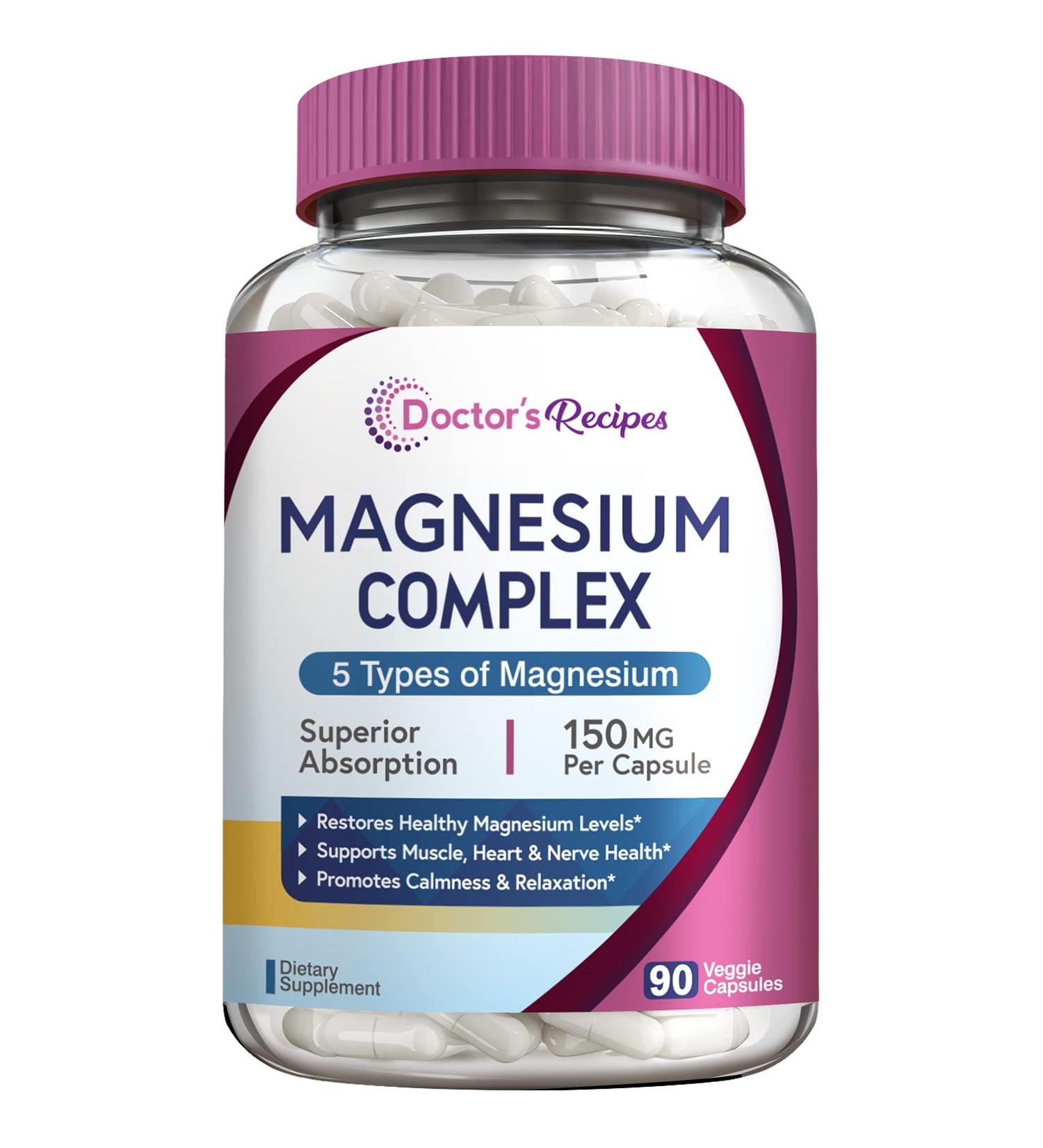 Doctor's Recipes Magnesium Complex | 150mg Elemental Magnesium | 90 Vegan Caps | Muscle, Bone, Heart, Nerve Health | 3 Month Supply - Buy Online on GoSupps.com