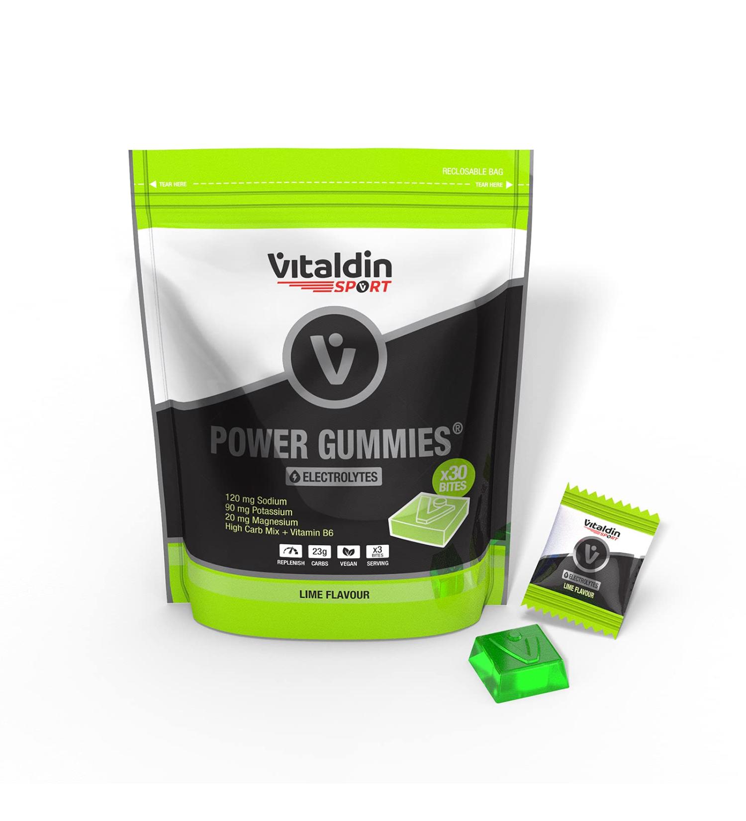 VITALDIN SPORT Power Gummies Electrolytes Electrolyte Replacement 120 mg Sodium 90 mg Potassium 20 mg Magnesium per serving + Vitamin B6 30 Chewable Gummy Bites Lime Flavour Vegan - Buy Online on GoSupps.com