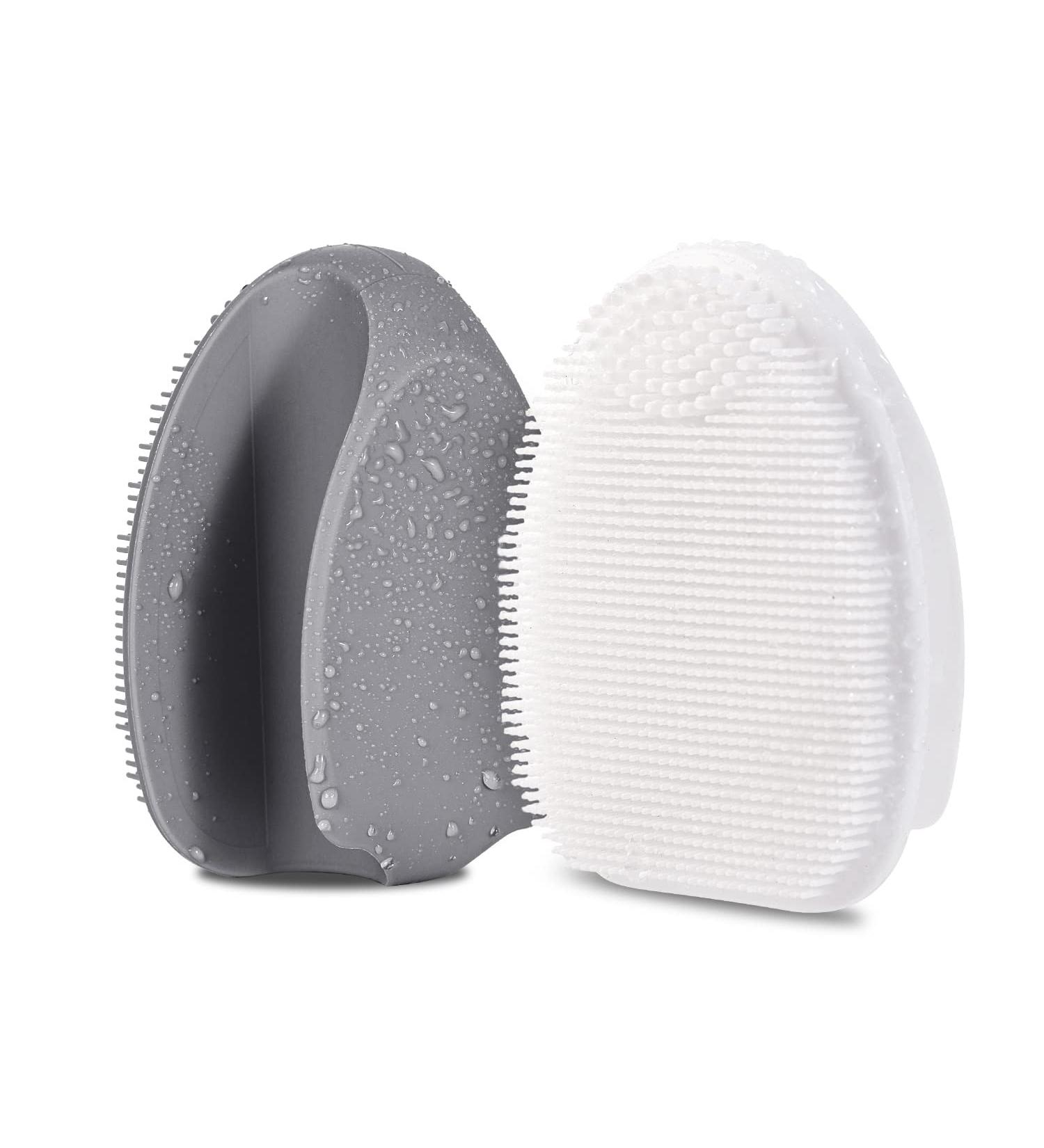 HieerBus Silicone Face Scrubber - Manual Exfoliating Brush for Sensitive Skin - Blackhead Removing, Pore Cleansing and Massaging Tool - Grey+White - Buy Online on GoSupps.com
