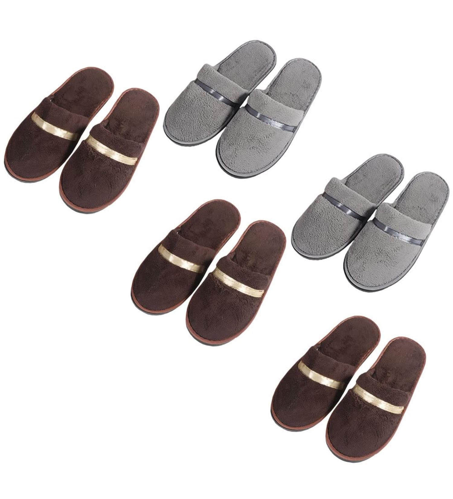 Buy Tianmao 5 Pairs of Closed Toe Coral Fleece Hotel Slippers | Universal Size 28.5cm | Spa Party Travel | Brown & Gray Guest Slippers - Buy Online on GoSupps.com