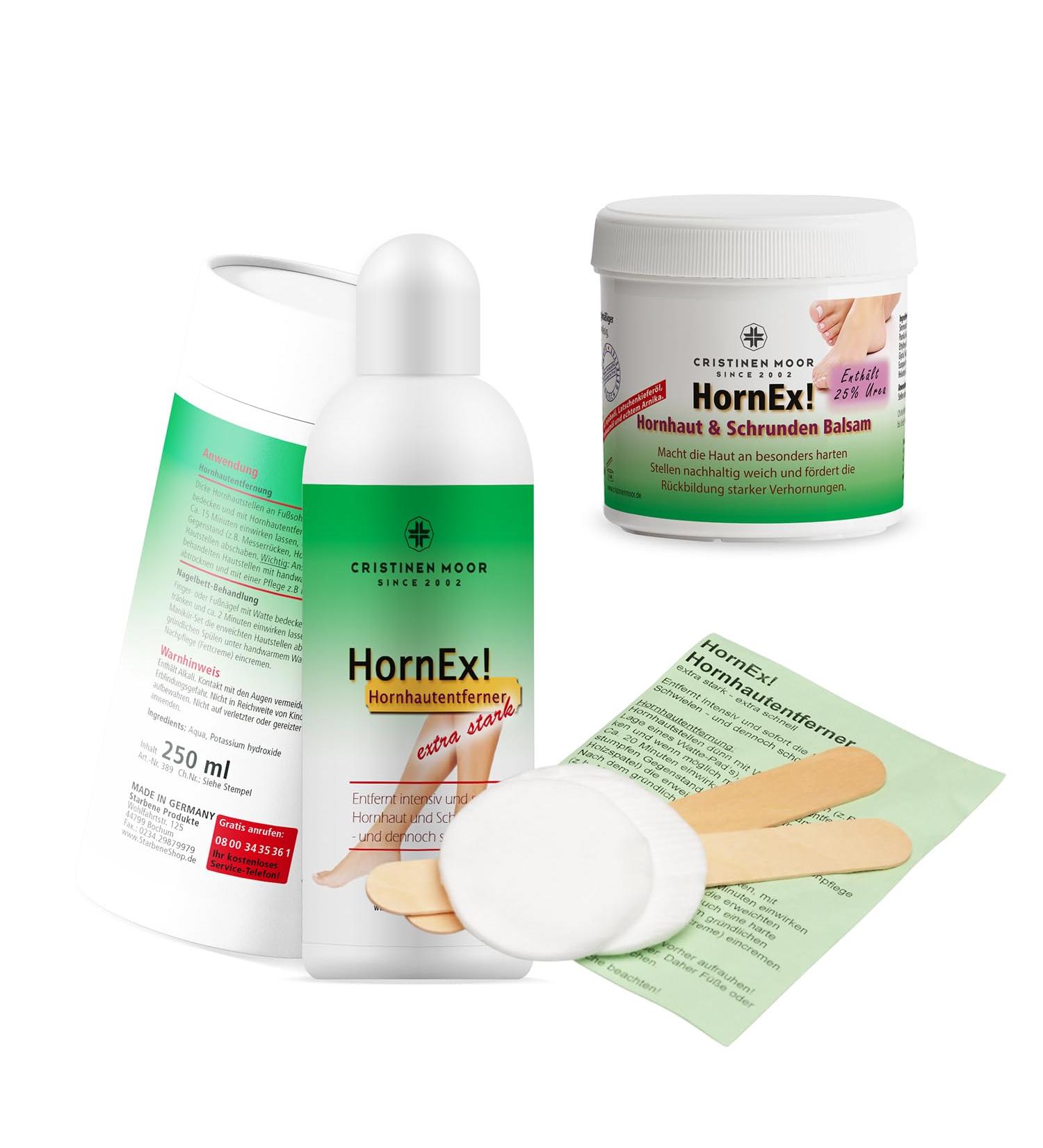 Remove Cristinen Moor set to the cornea corneal remover solution 250 ml + cream 200 ml cornea balm with 25% urea with spatula and cotton starter set