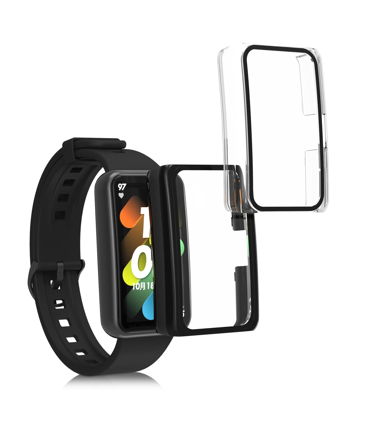 kwmobile Huawei Band 7/Band 6/Honor Band 6 Cover (Set of 2) - Tempered Glass with Plastic Frame - Black/Transparent - Buy Online on GoSupps.com