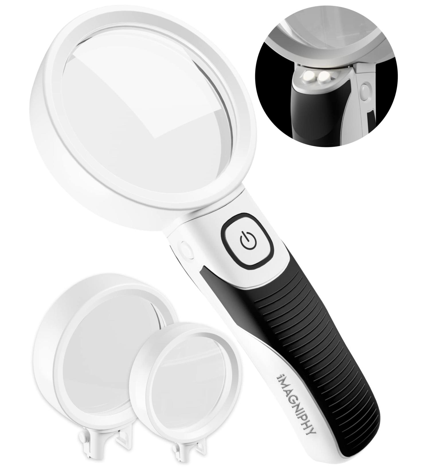 iMagniphy High Power Magnifying Glasses with Light - 5X & 10X Magnification - Ideal for Seniors with Macular Degeneration - Reading Magnifying Glass with 2 Interchangeable Lenses - Black - Buy Online on GoSupps.com