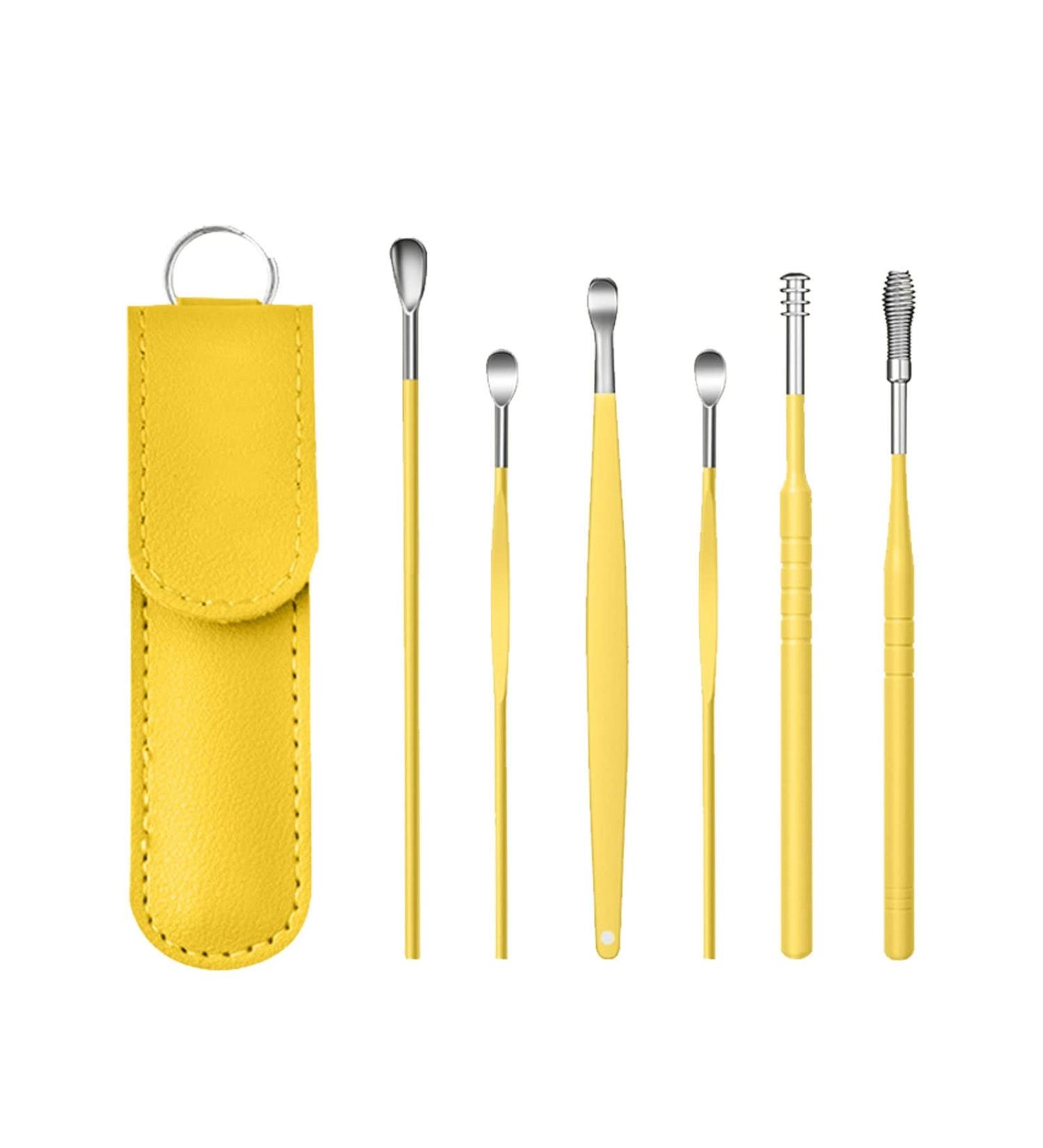 HEIMEABI Spring Earwax Cleaner Tool Set | 6Pcs 360 Spiral Design | Ear Wax Removal Kit with Storage Bag | Self Care Gifts - Yellow One Size - Buy Online on GoSupps.com