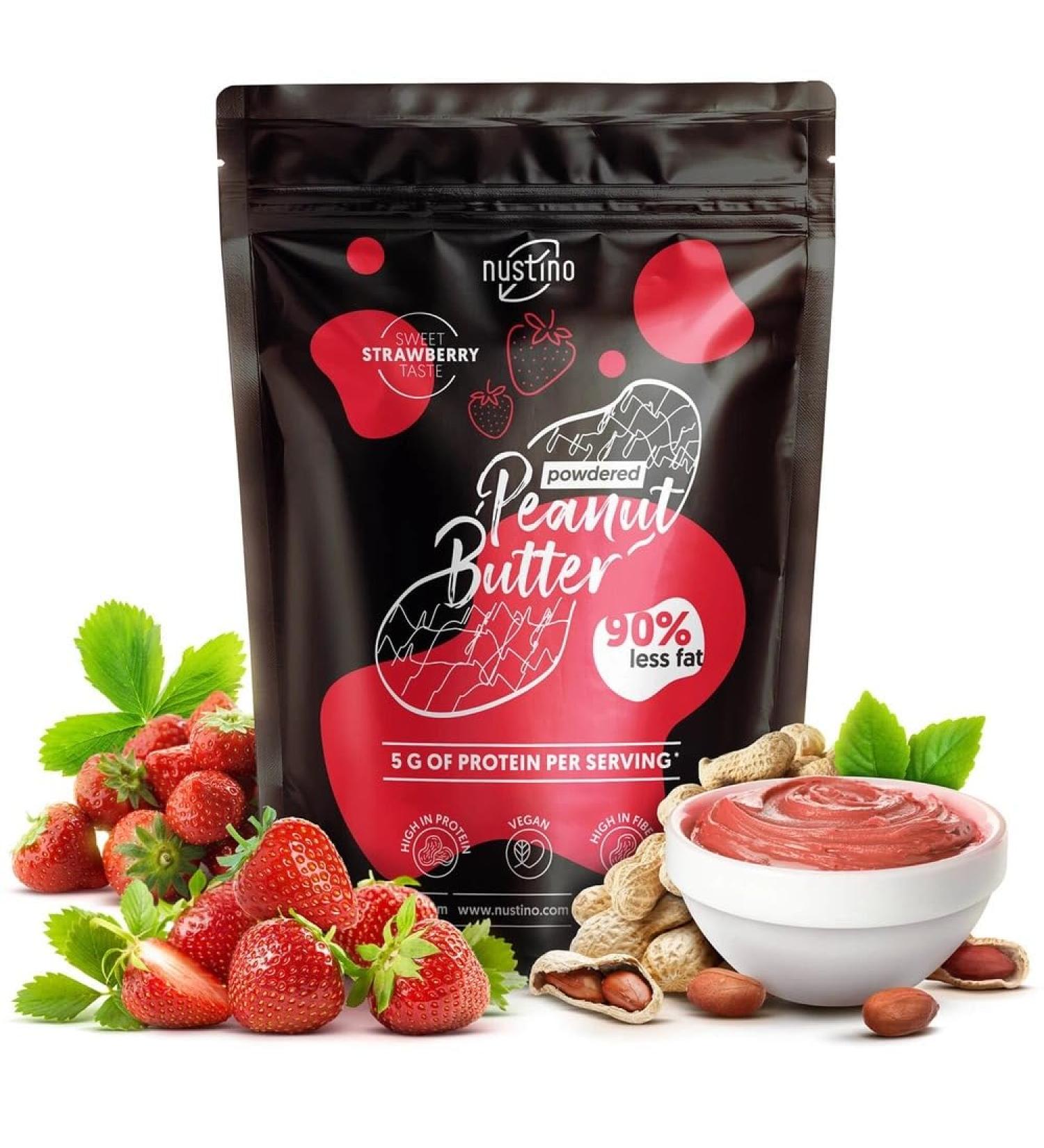 Nustino Strawberry - Peanut Butter Powder 400g | Degreased Peanut Butter | Healthy Snack | Peanut Cream Powder | Peanuts Strawberry | 0.4 kg - Buy Online on GoSupps.com