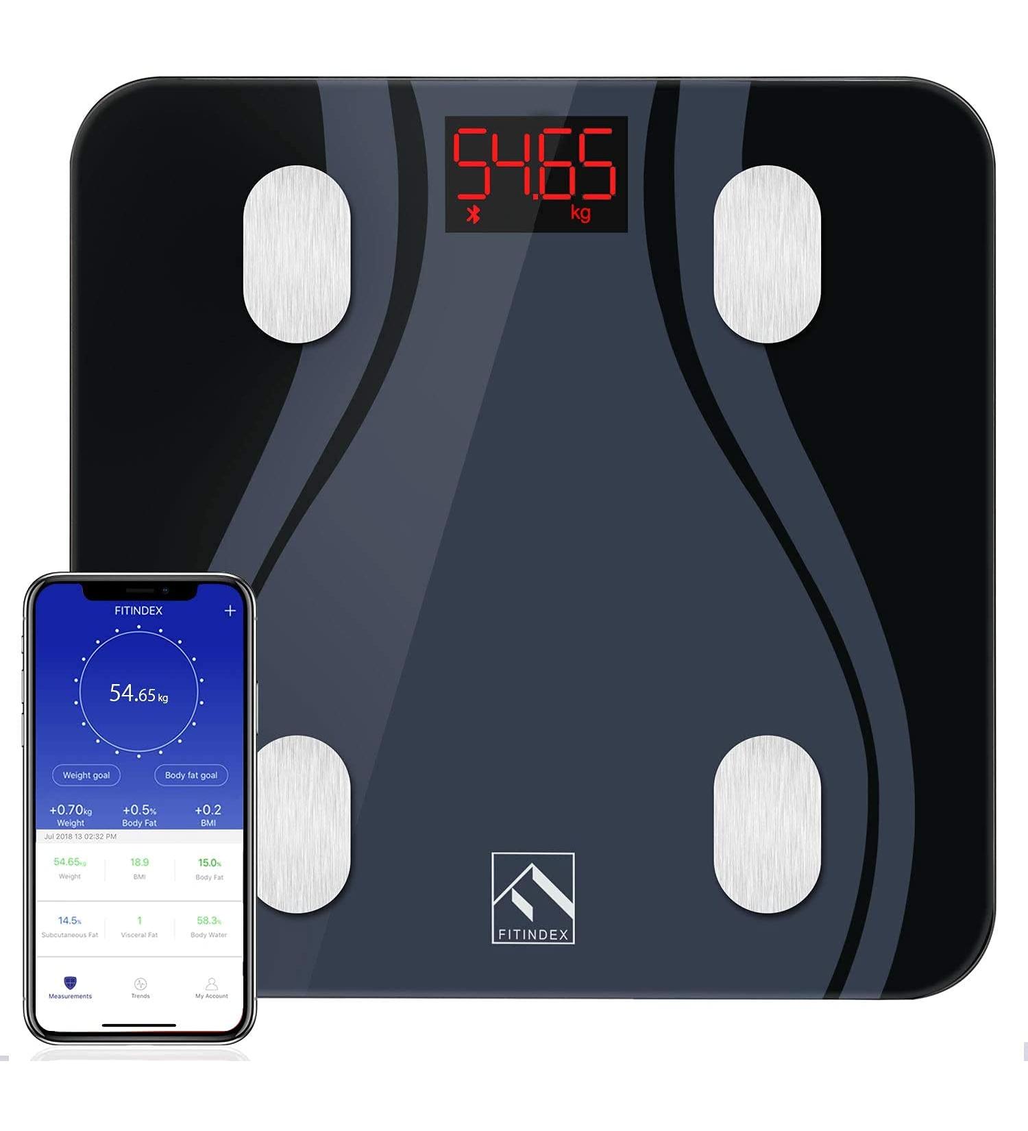 FITINDEX Smart Bluetooth Body Fat Scale with Upgraded App  High Precision Bathroom Scales Digital Weight and Body Fat Body Composition Monitor  396lb/180kg  Black - Buy Online on GoSupps.com