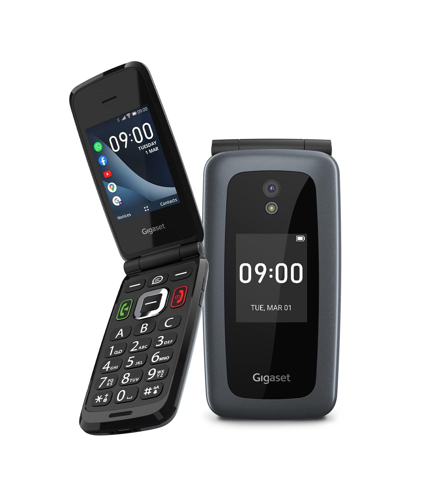 Gigaset GL7: Internet-Ready Mobile Phone with SOS Function, Large Buttons, WLAN, Bluetooth Hearing Aid Compatible, WhatsApp Button, Foldable Design - Black - Buy Online on GoSupps.com