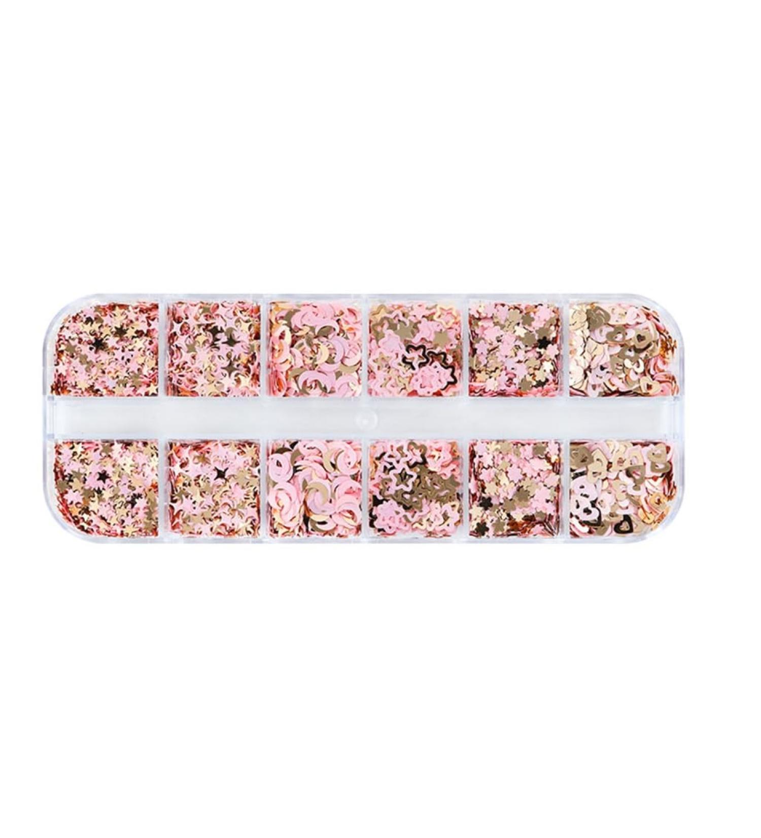 Moon Star Heart Nail Art Glitter Sequins Flower for Beauty Makeup Face Body Nail Craft Art Decoration 12 Grids - Buy Online on GoSupps.com