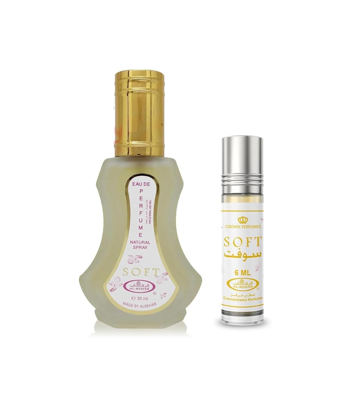 Al-Rehab Soft 2-Piece Set for Women (1.18 Oz Eau De Parfum Spray + 0.20 Oz Concentrated Perfume Rollerball) 0.69 Fl Oz (Pack of 2)