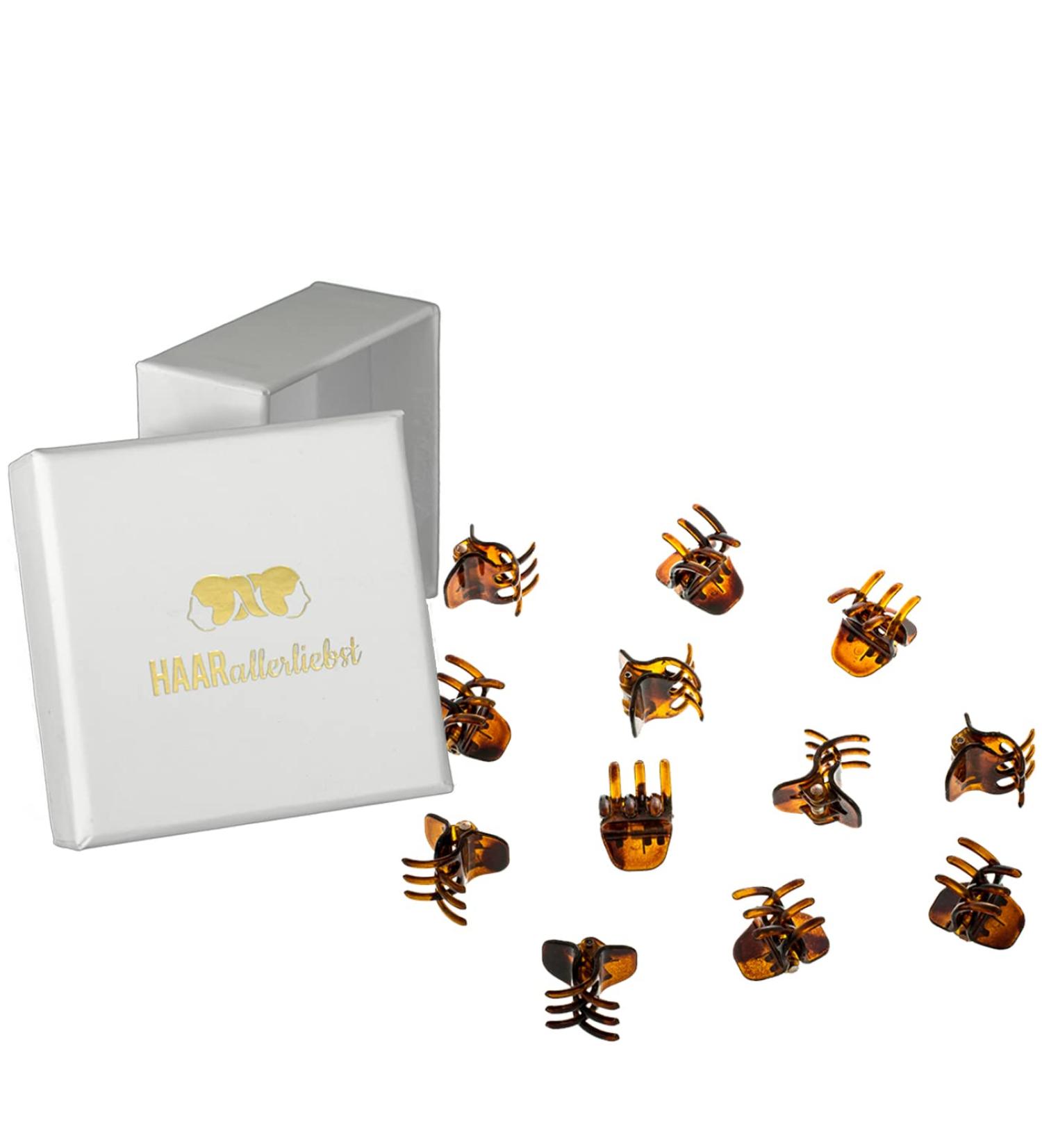 HAARallerliebst Hair Clips - 12 Brown Clips (2 cm) with White Storage Box - International Shipping Available - Buy Online on GoSupps.com