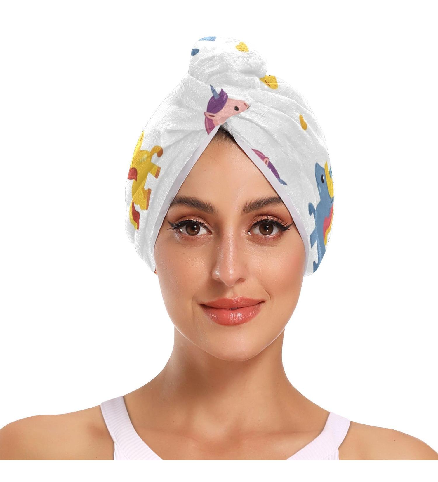 Buy Colored Cute Unicorn Hair Towels 2 Pack | Super Absorbent Quick Dry Hair Turbans for Women & Girls - Buy Online on GoSupps.com