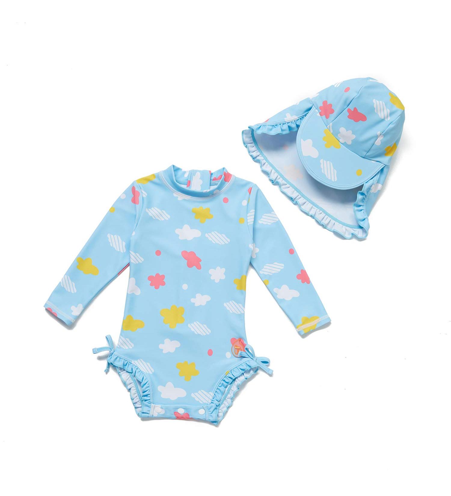 Bonverano Baby Girls Long Sleeve Swimsuit with UPF 50+ Sun Protection | Size 2-3 Years | Cloud - Buy Online on GoSupps.com