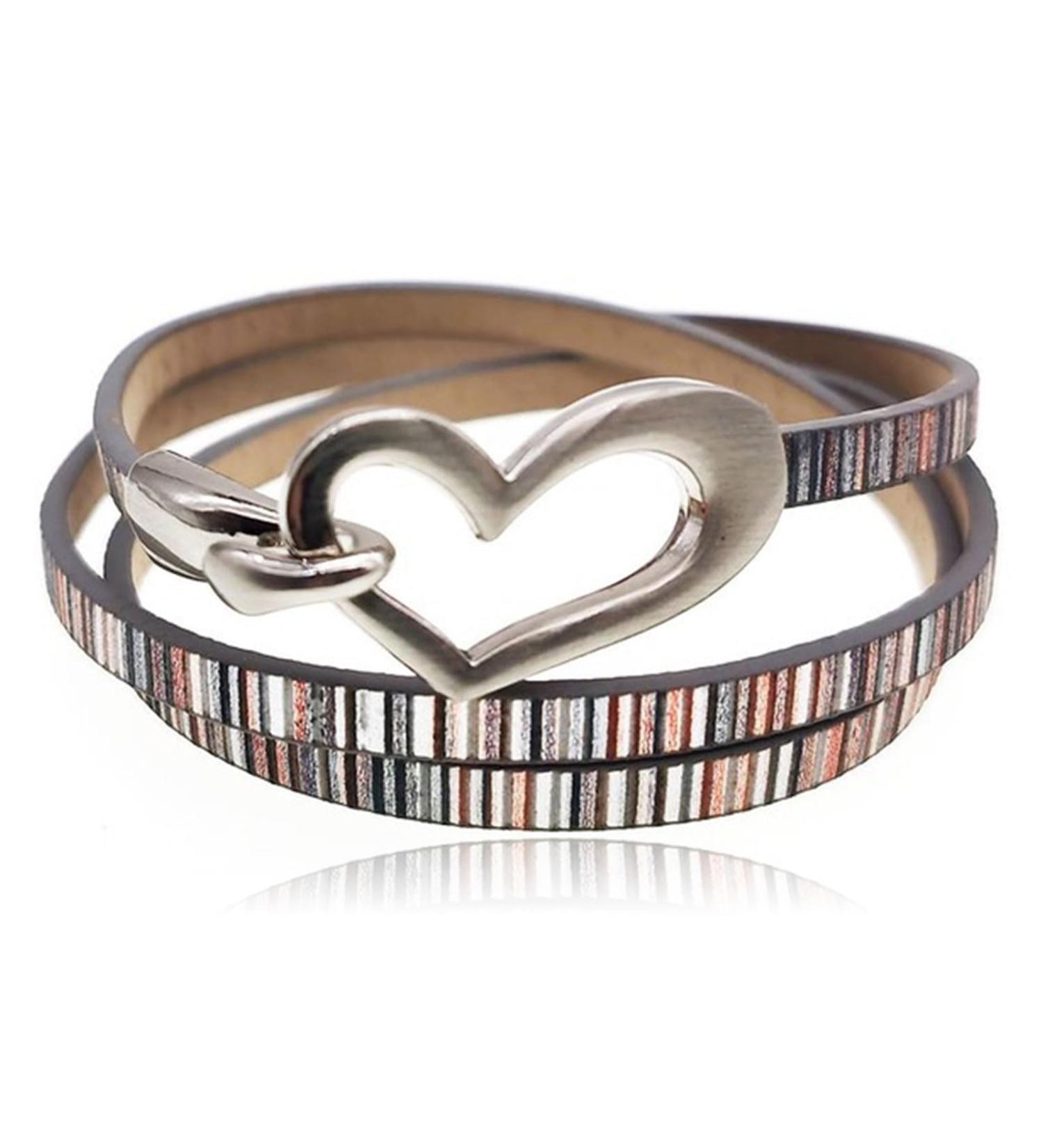 Leather Bracelet for Women Boho Leather Choker Leather Wrap Bracelets Layered Heart Charm Bracelets for Girls Jewelry Gifts for Her pink - Buy Online on GoSupps.com