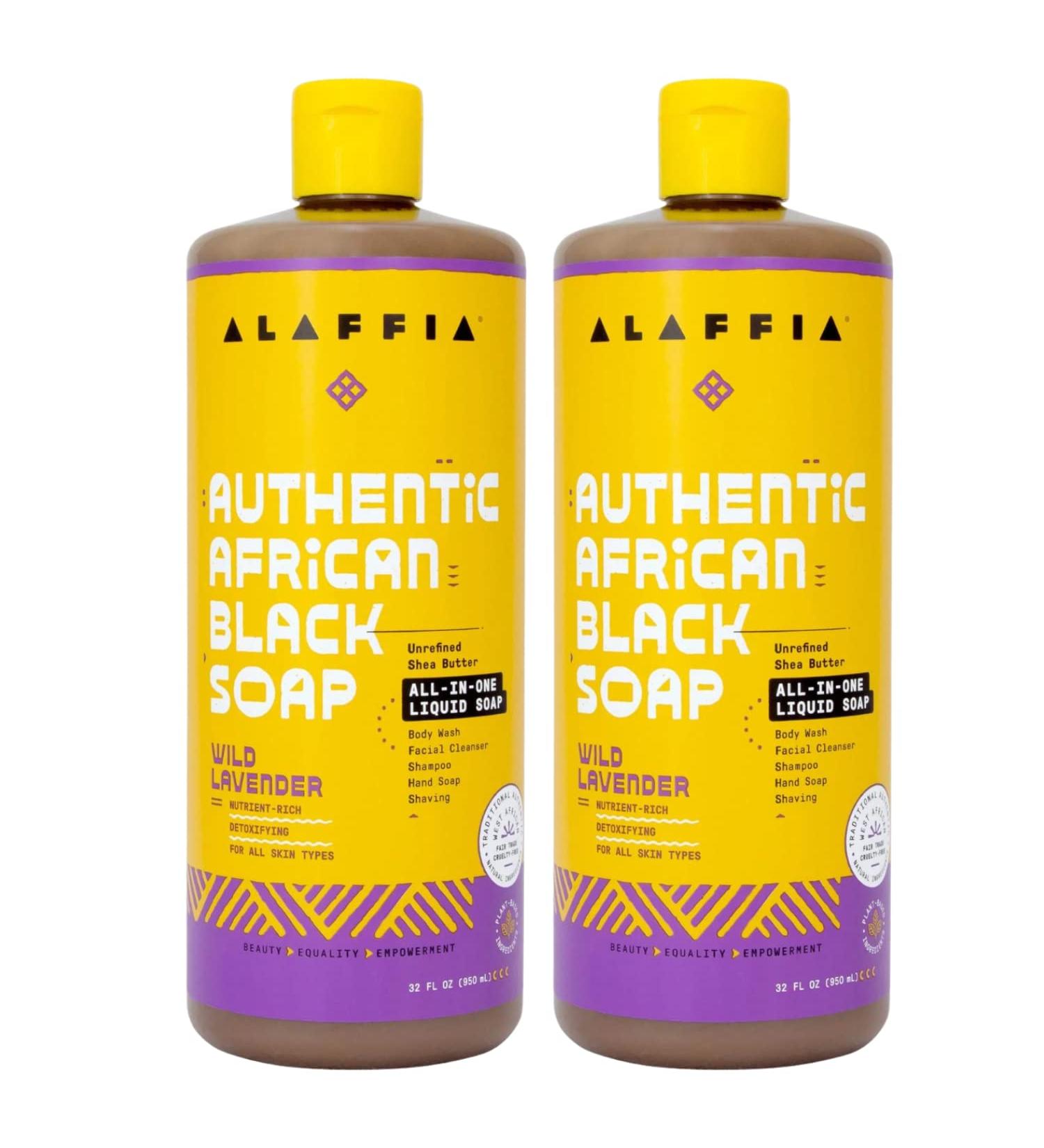 Alaffia Authentic African Black Soap 2-Pack Multi-Purpose Face & Body Wash, Shampoo, and Shaving Soap with Fair Trade Shea Butter & Wild Lavender Suitable for All Skin Types - 64 Fl Oz Total - Buy Online on GoSupps.com