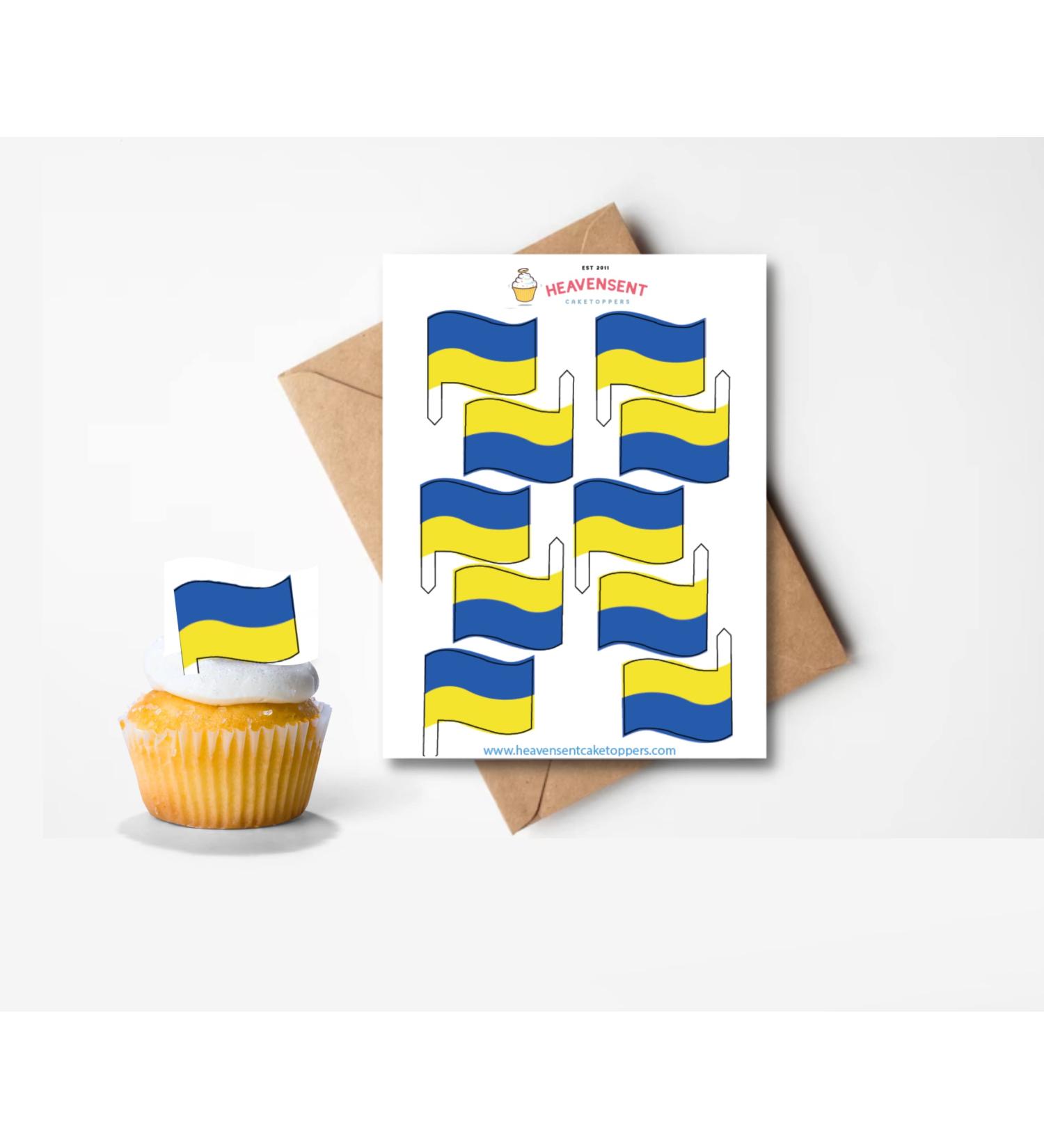 20x Pre-cut Ukraine Flags Edible Thick Wafer Card Standing Cupcake Toppers Birthday Party Cake Decorations
