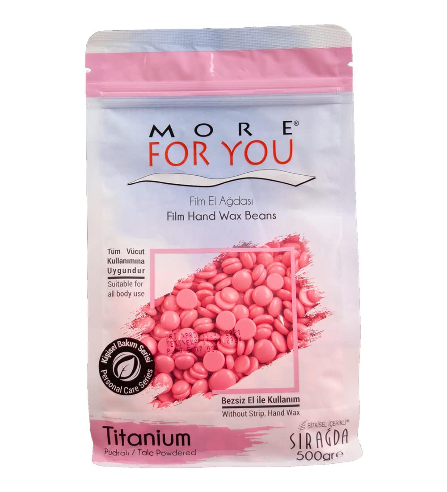 More For You Pink Film Hand Wax Beans 500g - Titanium Hot Wax for Smooth Hair Removal | Sir Agda Depilatory Wax - Buy Online on GoSupps.com