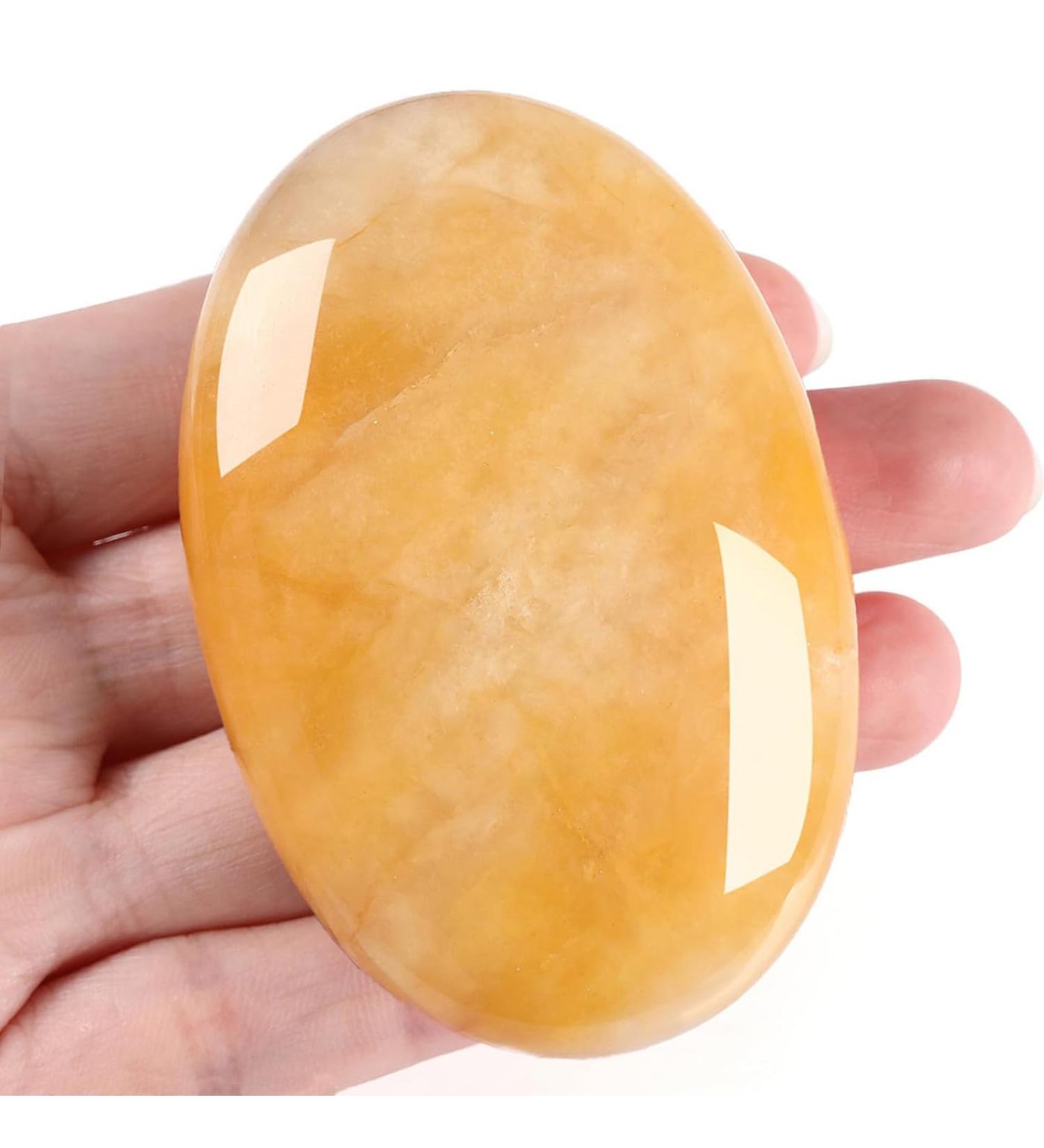 Xiannvxi 2.4 Natural Yellow Jade Worry Stone - Polished Oval Gem for Massage & Reiki Healing | Buy Crystals Online - Buy Online on GoSupps.com