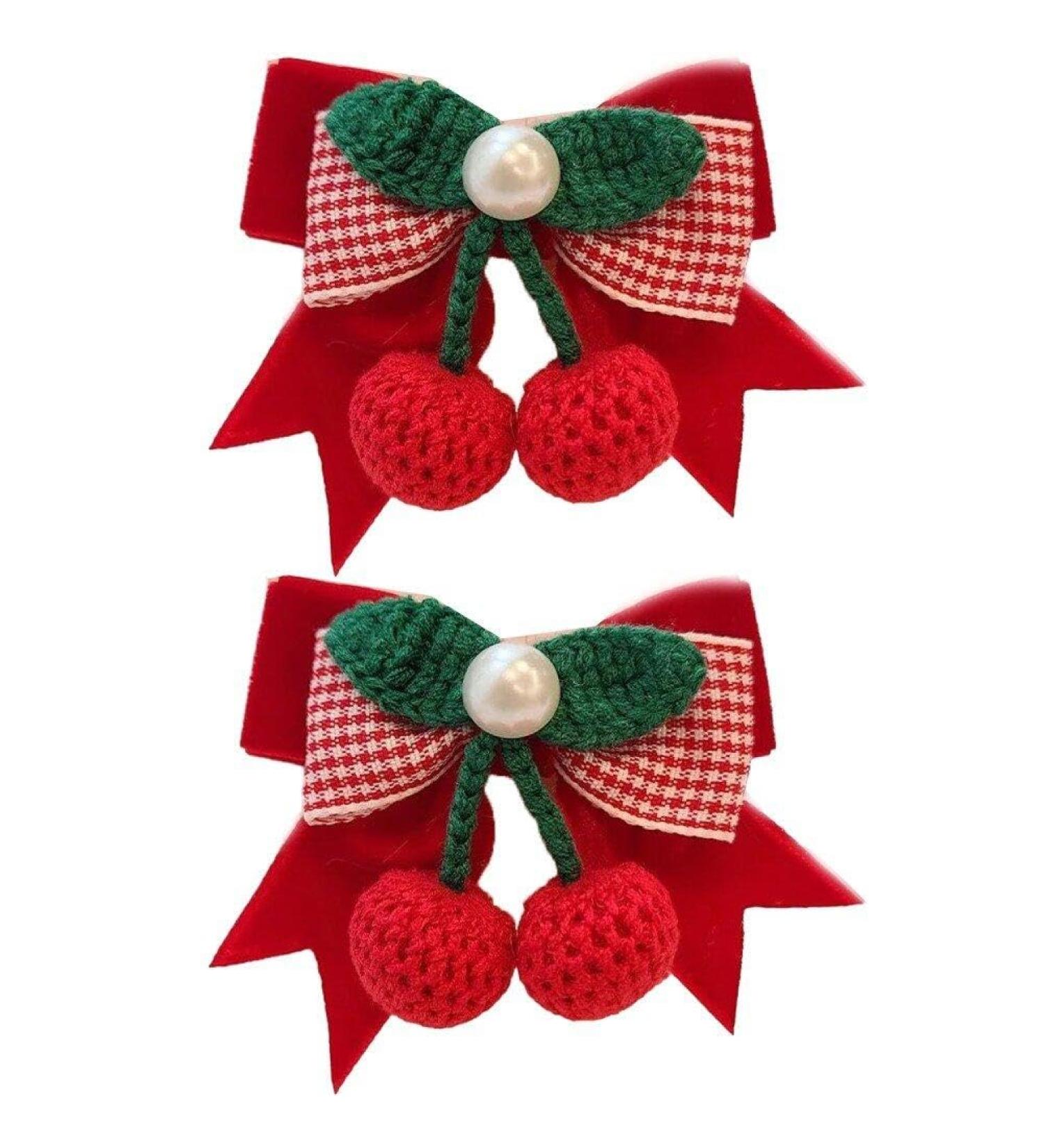 Cute Kids Hairpins 2pcs Sweet Cherry Bow Hair Barrettes Non-slip Hair Clips Children Headwear Girls Hair Accessories - Buy Online on GoSupps.com