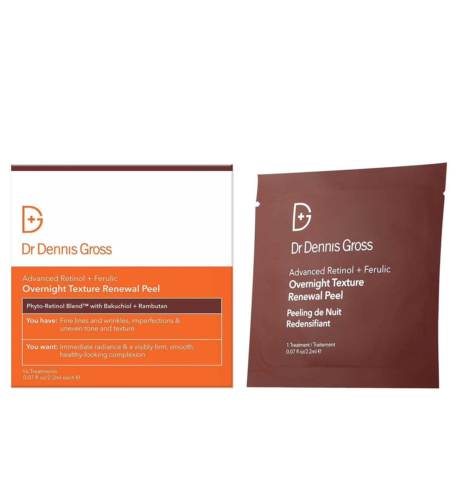 Dr. Dennis Gross Overnight Retinol + Ferulic Peel - Smooths Uneven Tone & Texture, Brightens Skin - 16 Packettes - Buy Online on GoSupps.com
