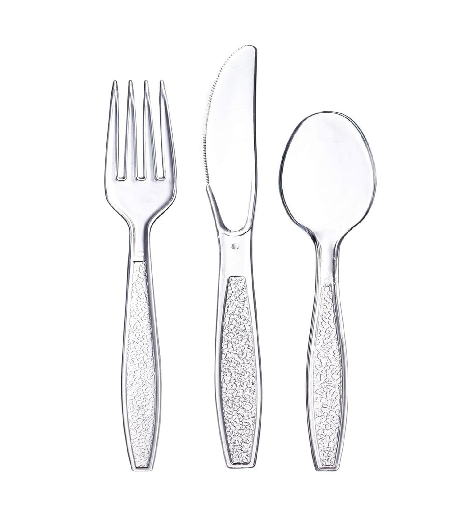 Clear Heavyweight Plastic Silverware for Birthday Party Barbecue Party Wedding ect (Transparent Including 100 Forks 100 Spoons 100 Knives) - Buy Online on GoSupps.com