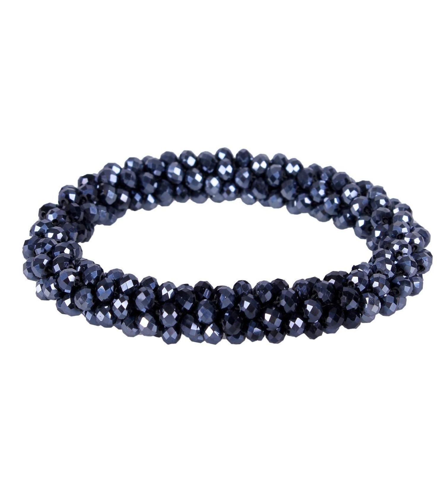 QHP knotted hair tie Shine with square pearls for beautiful shine (Navy)