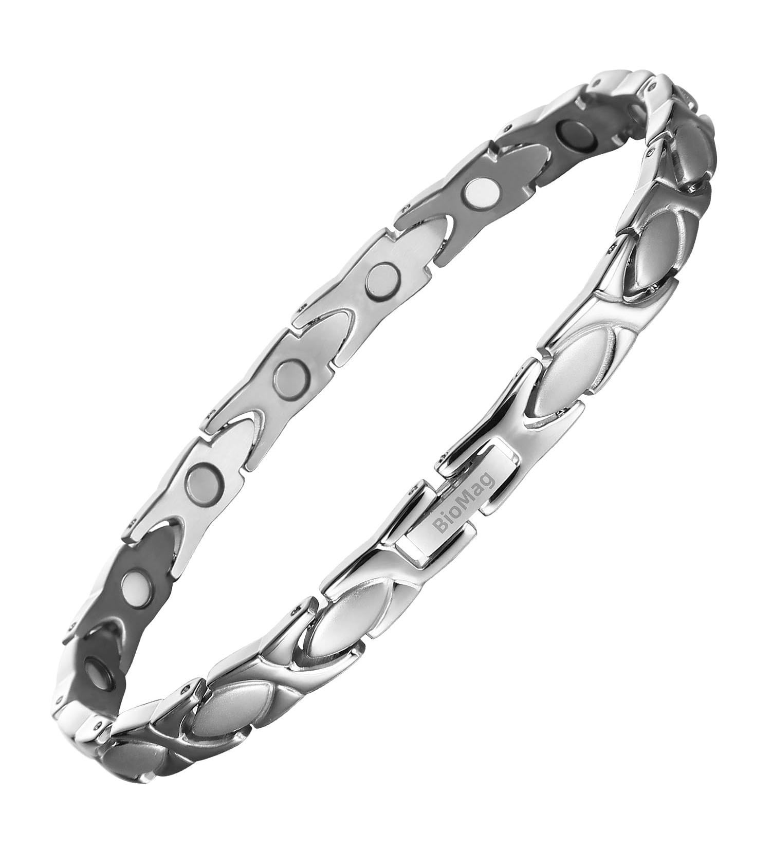 BioMag Magnetic Bracelet for Women - Adjustable Titanium Steel Wristband with Gift Box & Removal Tool - Fish Tail Design in Silver - Buy Online on GoSupps.com