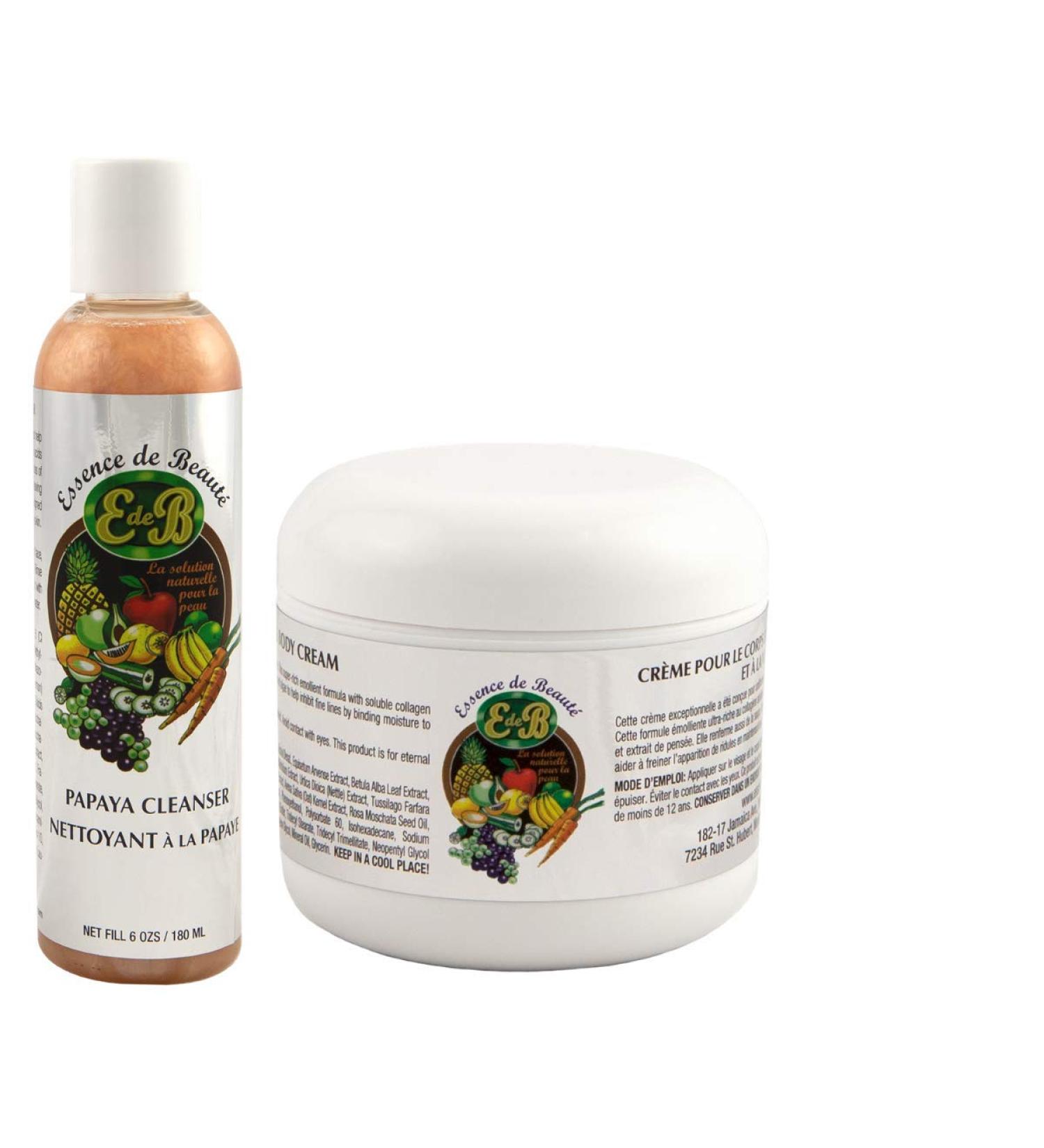 Essence de Beaute Collagen & Vitamin E Face & Body Cream 4oz + Papaya Cleanser 6oz