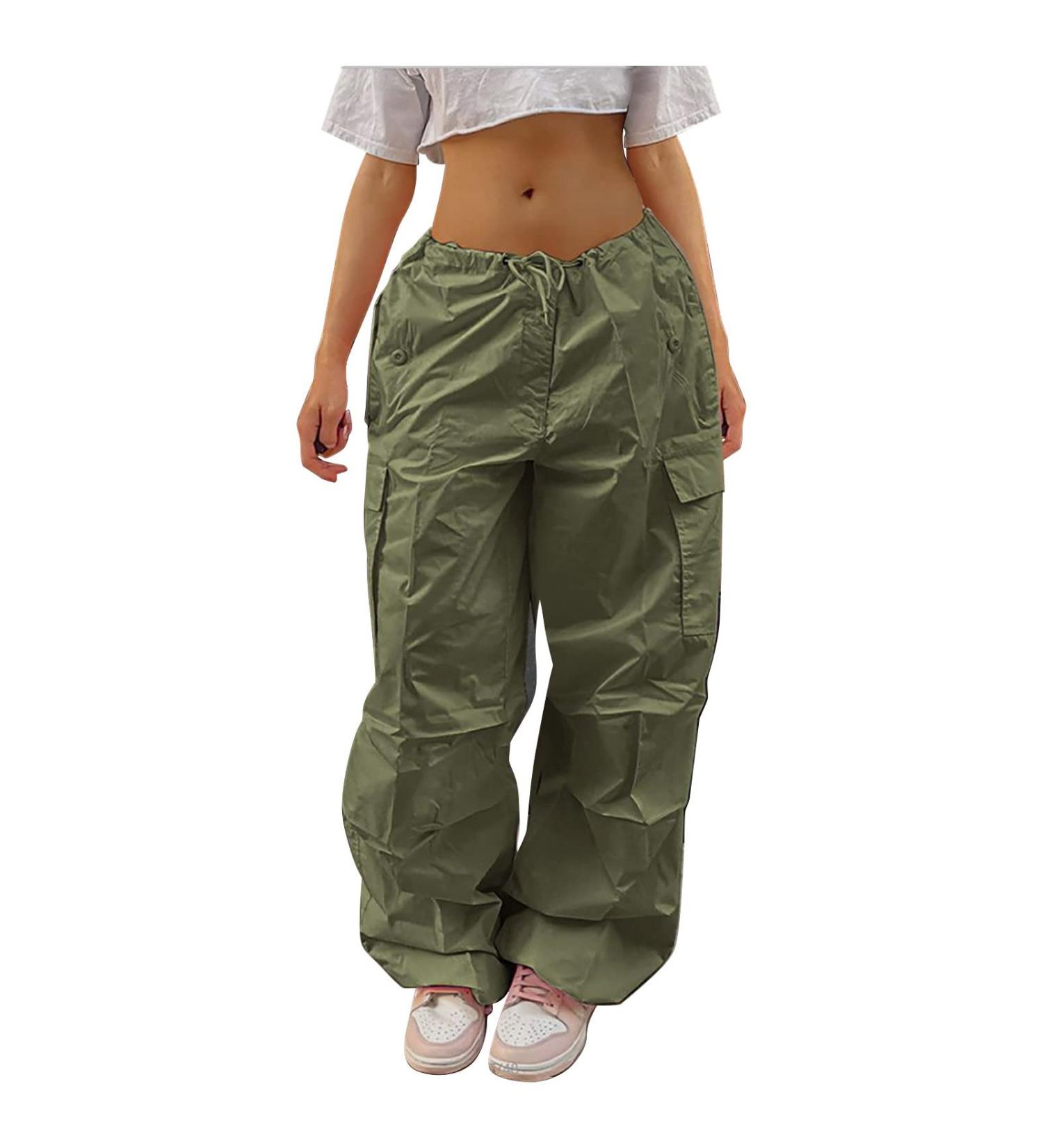 Y2K Women s Parachute Pants | Vintage Baggy Cargo Pants | E-Girl Streetwear 90s Style Track Pants - Lang Lock 07-Gr n S - Buy Online on GoSupps.com