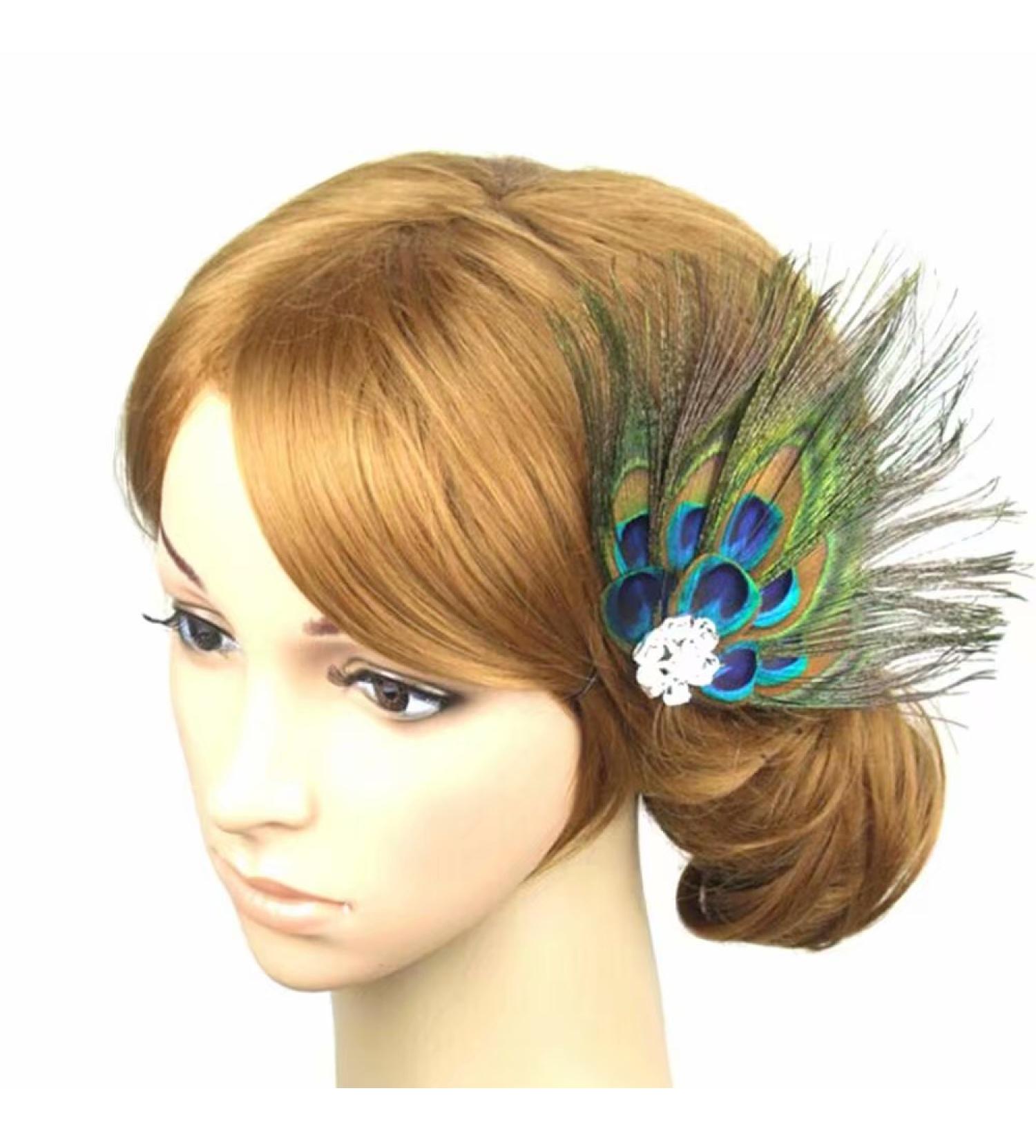 TONSEE Women Lady Peacock Feather Bridal Wedding Hair Clip Pin Head Hairpin
