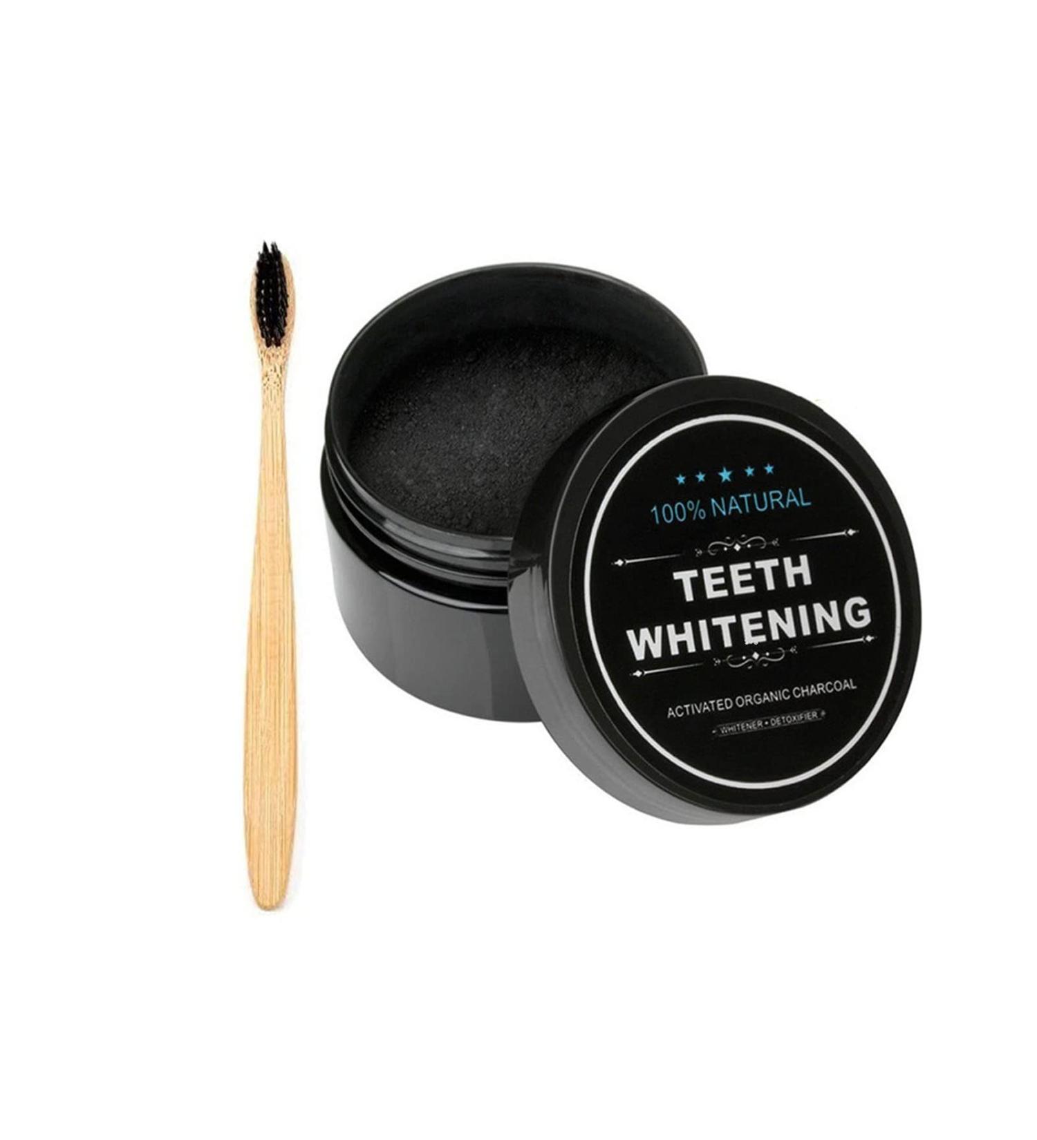 Lythor Teeth Whitening Charcoal Powder with Bamboo Brush - Natural Coconut Oral Care Set, No Enamel or Gum Damage - Buy Online on GoSupps.com