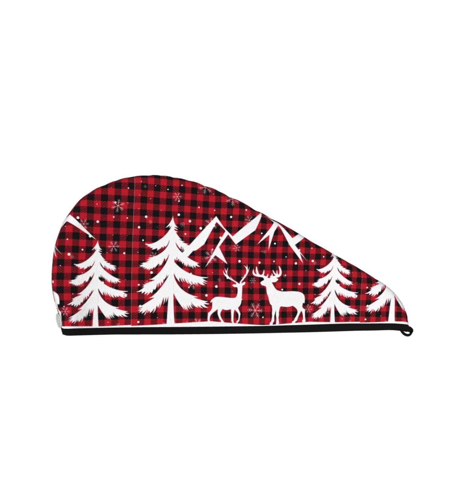 Quick-Drying Hair Towel Wrap Turban - Christmas Buffalo Plaid | Ideal Hair Drying Solution - Buy Online on GoSupps.com