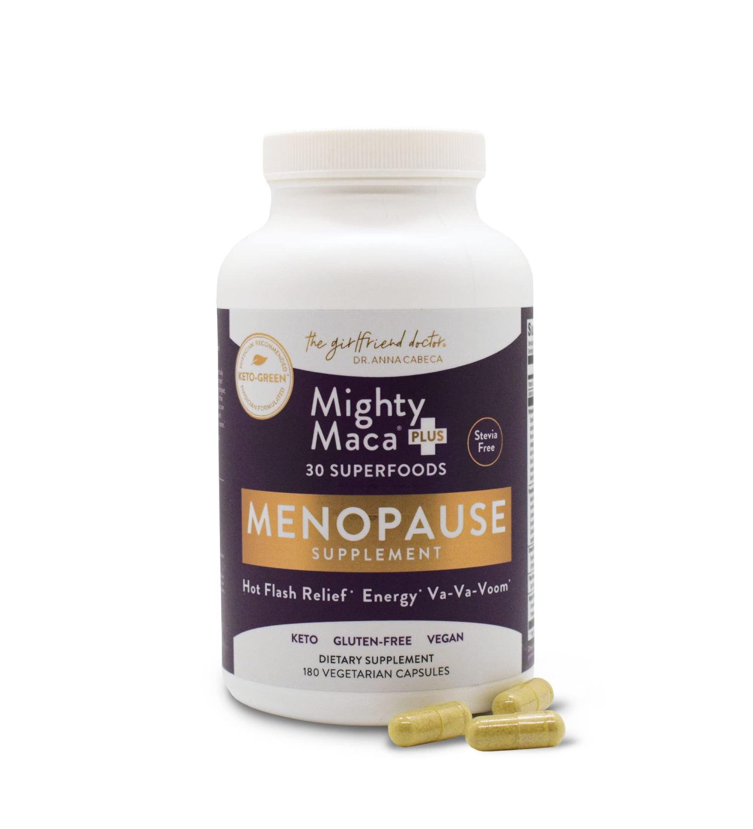 Mighty Maca Menopause Relief Capsules - Plant-Based Supplement for Women | Hot Flash & Night Sweat Relief, Hormone Balance, Digestive Aid - Buy Online on GoSupps.com