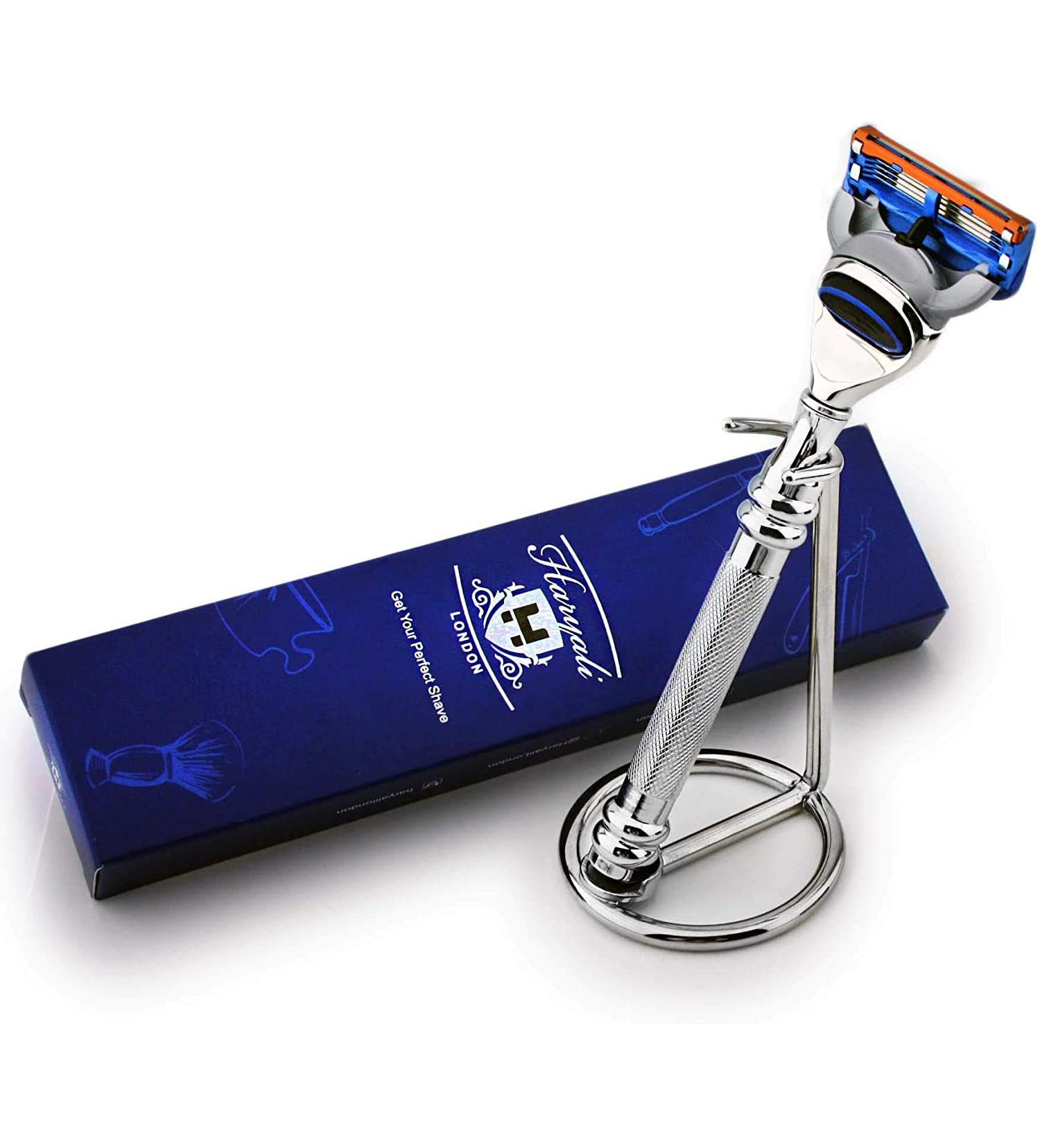 Designer Stainless Steel 5-Edge Cartridge Razor & Stand - Luxury Grooming & Shaving International Shipping - Buy Online on GoSupps.com