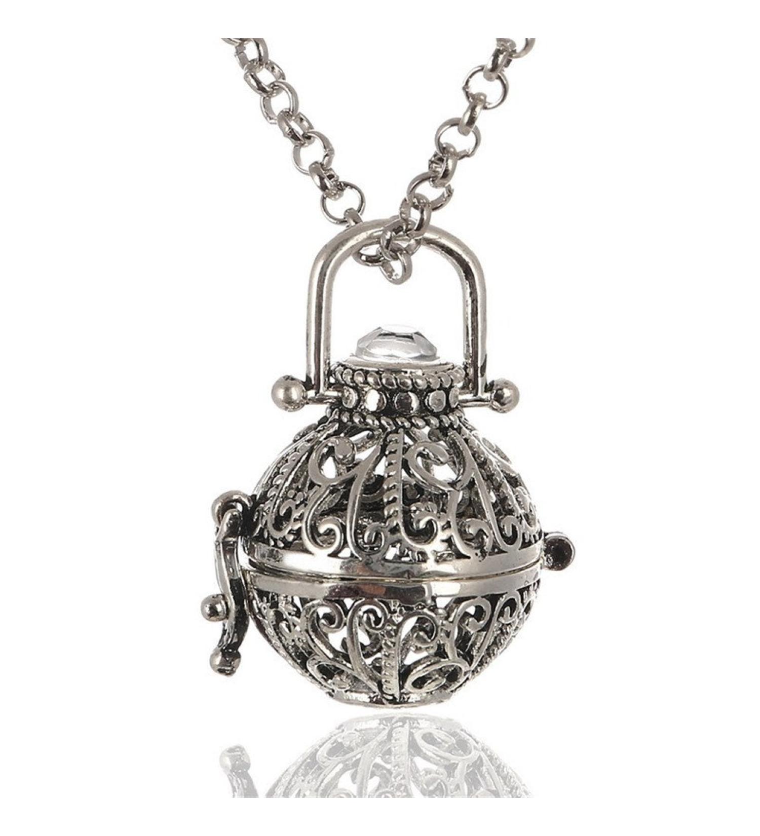 Vintage Lava Stone Necklace - Aromatherapy Essential Oil Diffuser Jewelry in Antique Silver | Natural Lava Rock Pendant - Buy Online on GoSupps.com