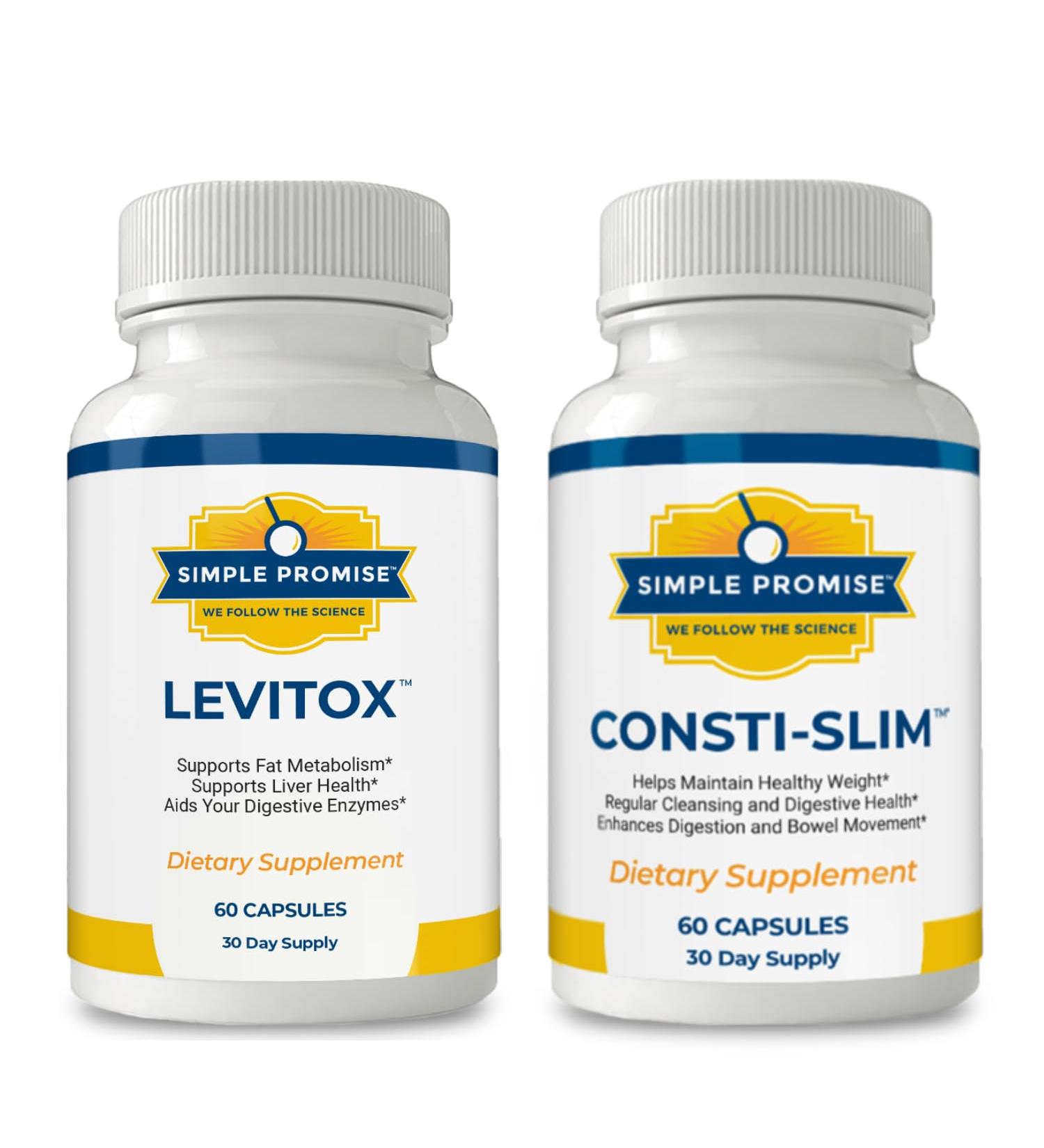 Simple Promise Digestive & Liver Health Bundle Supports Gut Balance & Cleansing Consti-Slim & Levitox for Liver Function Digestive Support & Metabolic Wellness 60 Capsules Each (30-Day Supply) - Buy Online on GoSupps.com