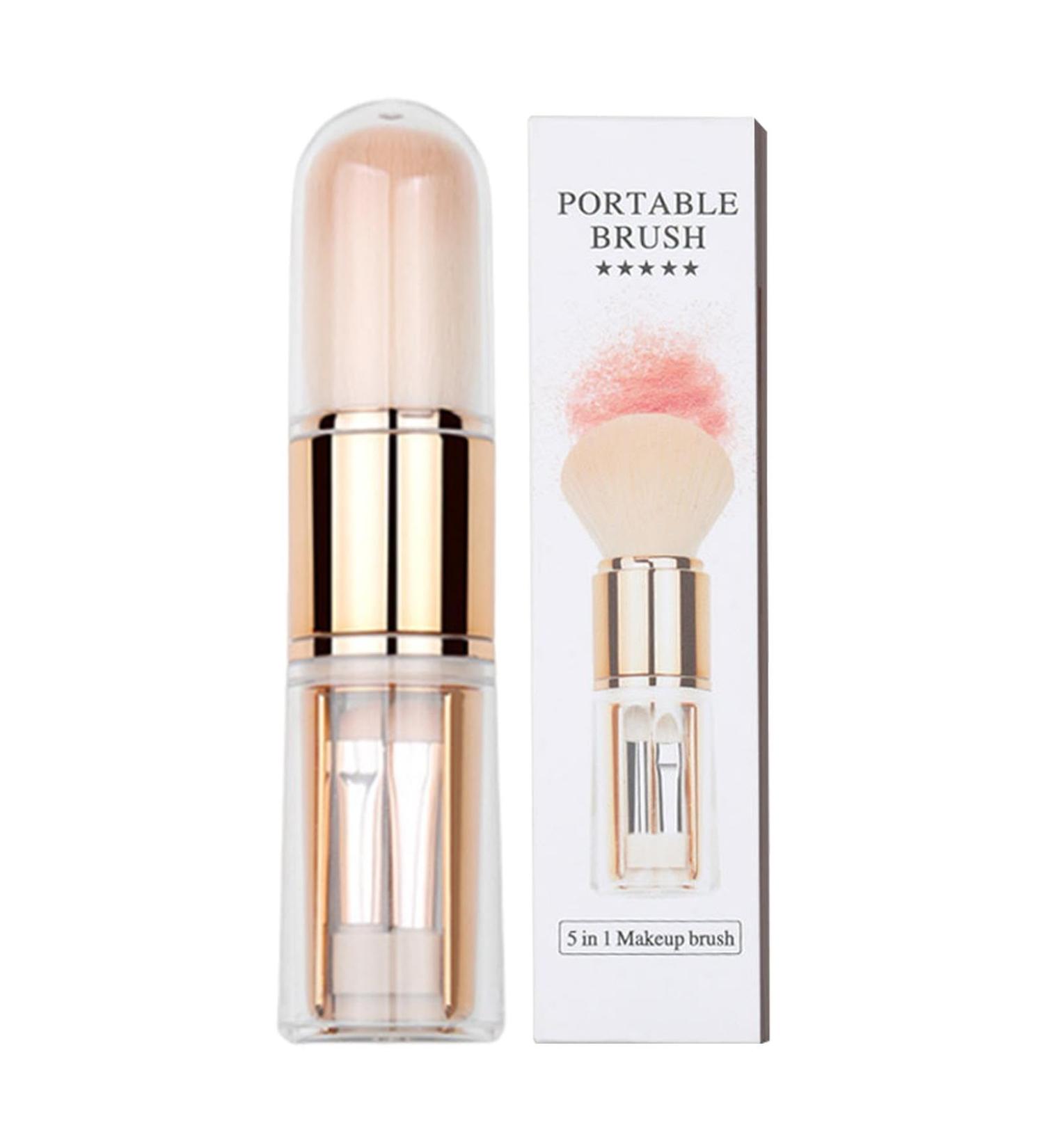 Retractable Powder Brush | Cosmetics Brush Set 5-In-1 Travel Powder Makeup Brush Portable Concealer Eyeshadow Brushes for All Face Makeup rose gold - Buy Online on GoSupps.com