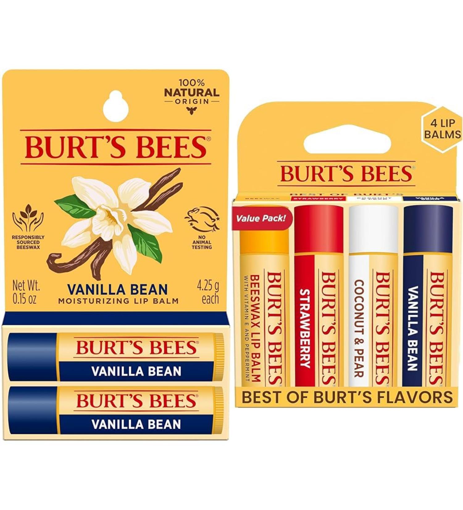 Burt's Bees Lip Balm Easter Basket Stuffers - Vanilla Bean Lip Moisturizer & Lip Balm Easter Basket Stuffers - Beeswax Strawberry Coconut and Pear Vanilla Bean Pack - Buy Online on GoSupps.com